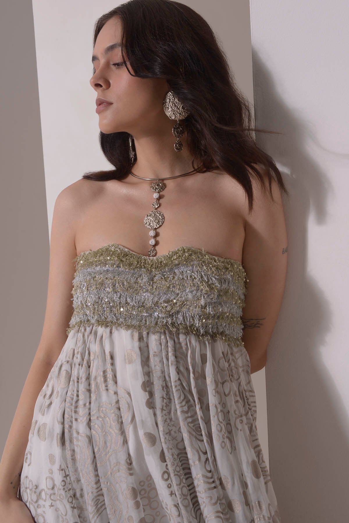 Layered Zari Tassel Yoke Dress