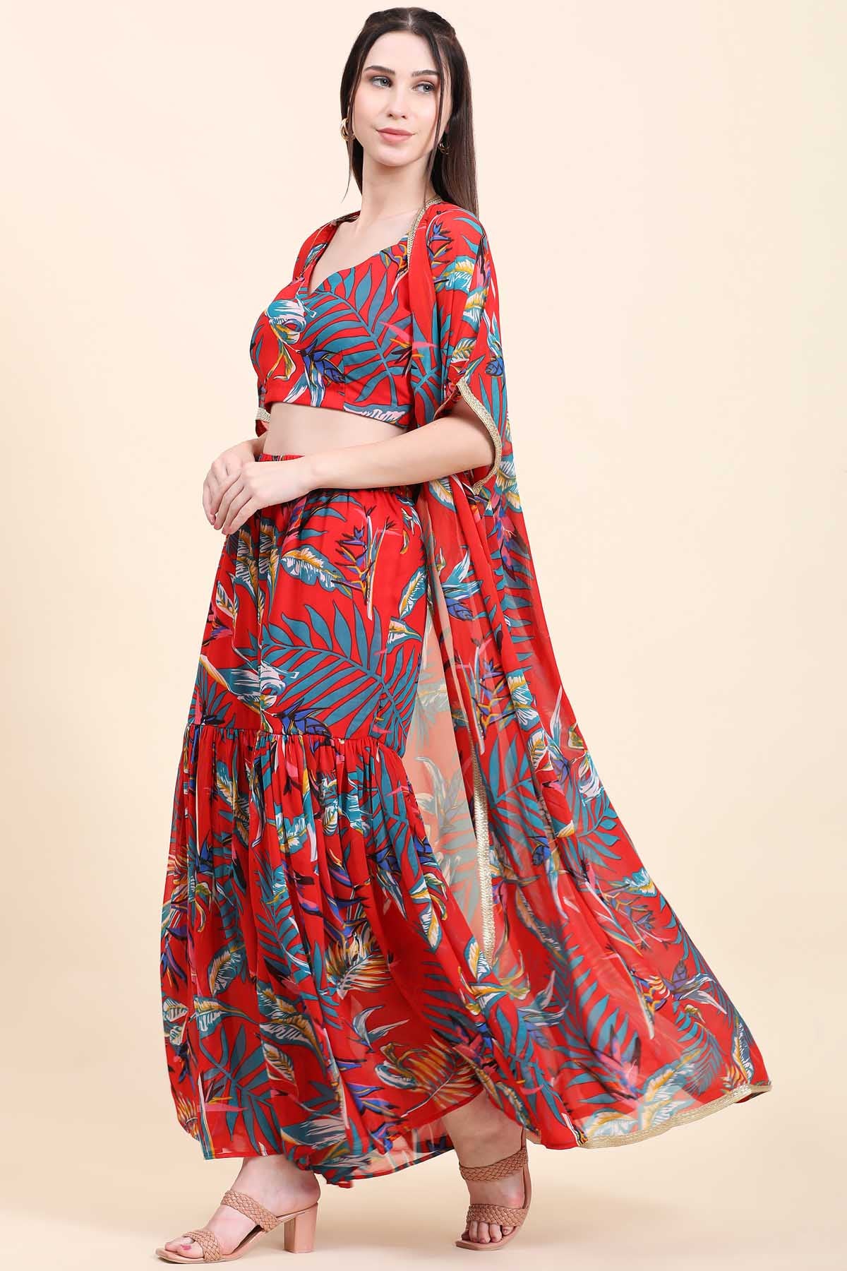 Leaf Printed Cape Set