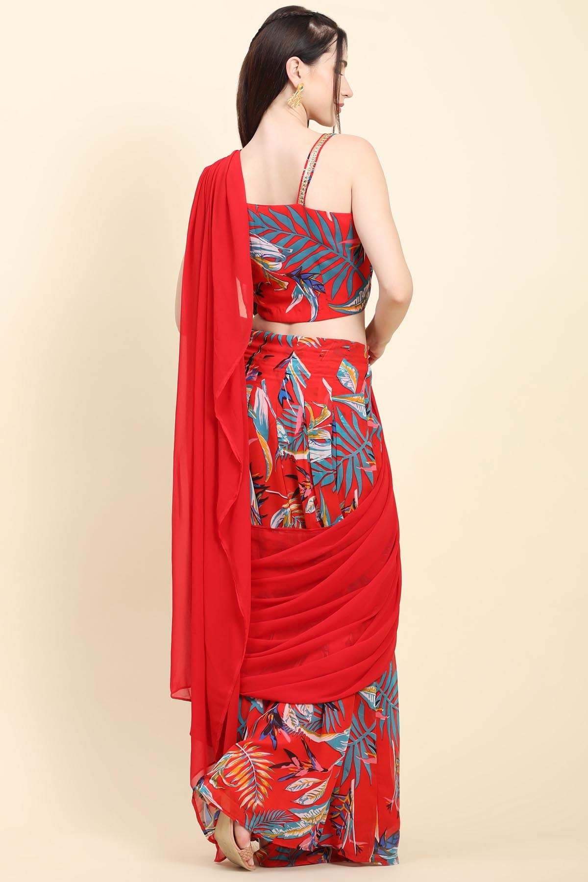 Leaf Printed Drape Saree
