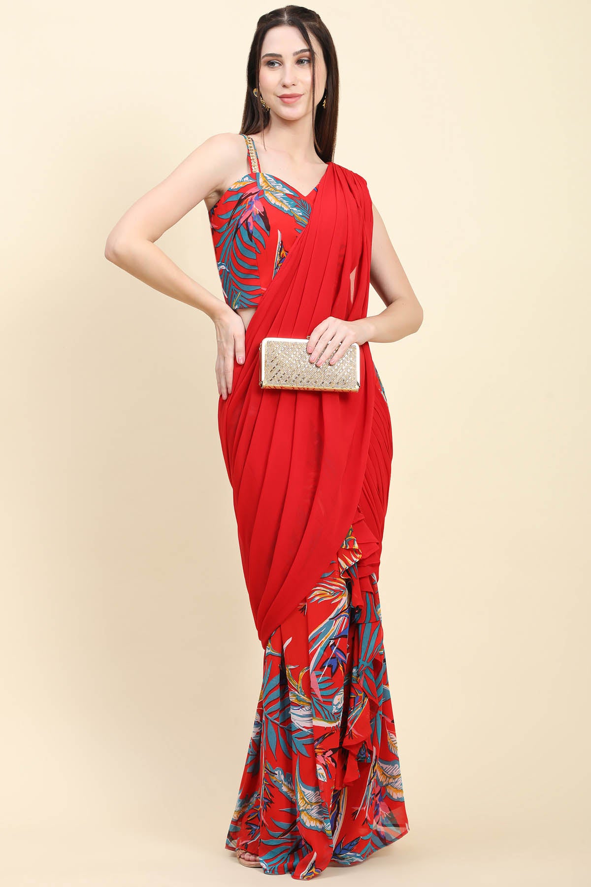 Leaf Printed Drape Saree