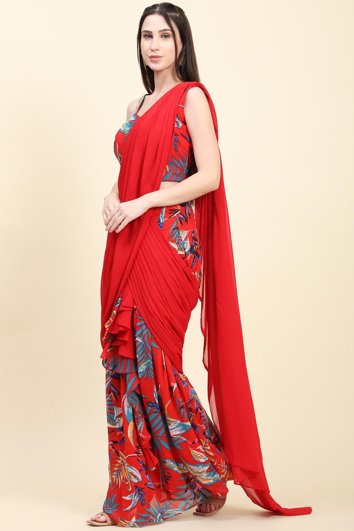 Leaf Printed Drape Saree