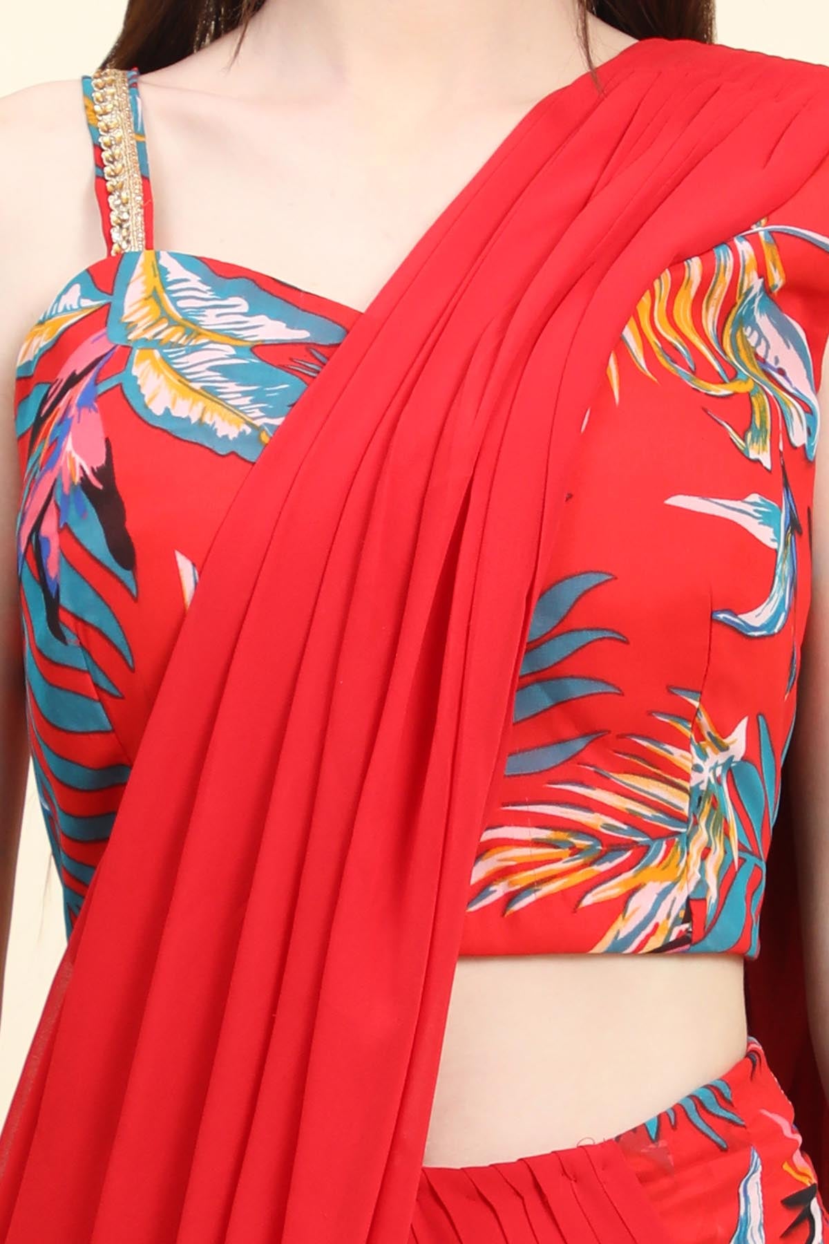 Leaf Printed Drape Saree