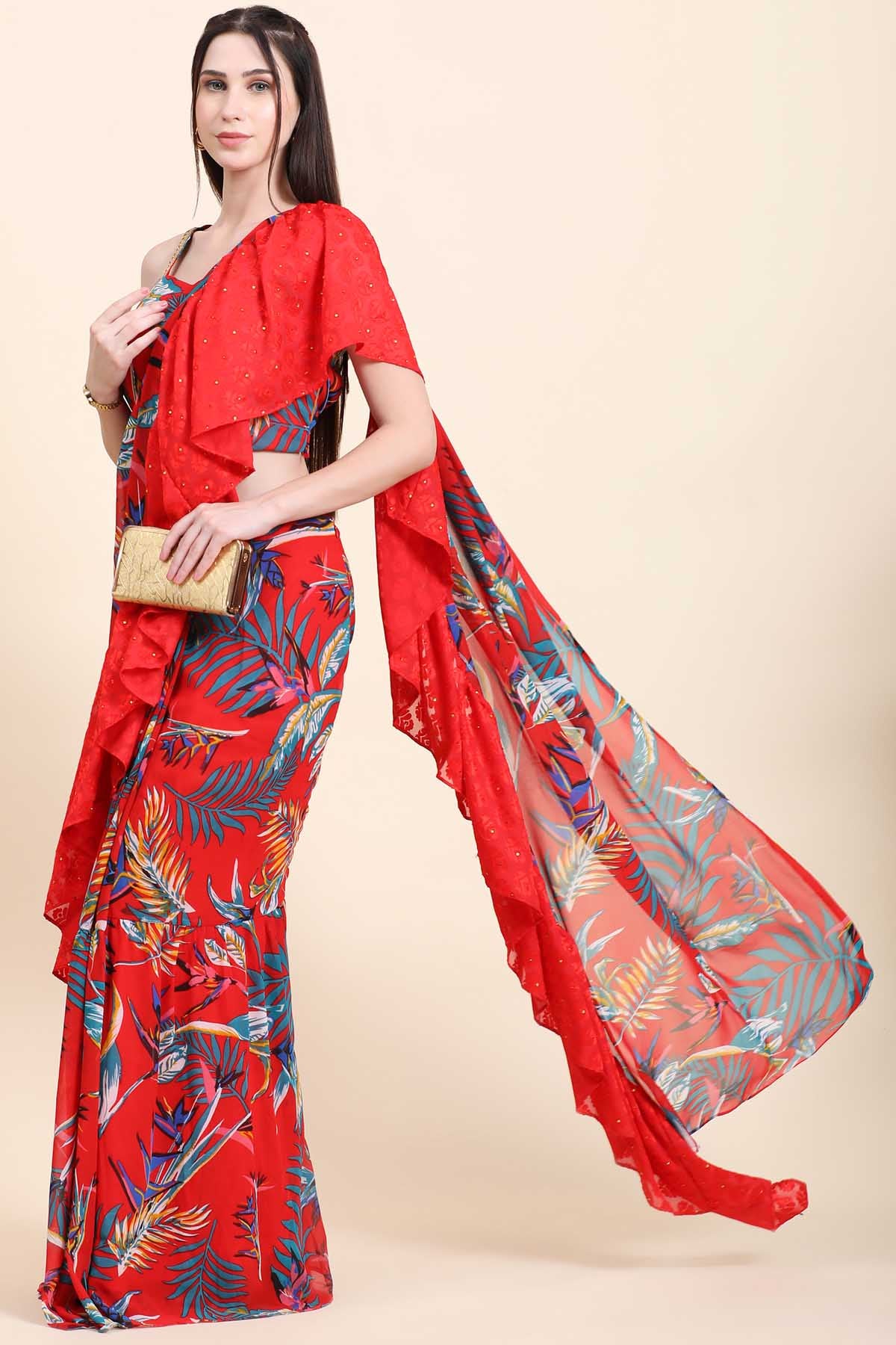 Leaf Printed Georgette Saree