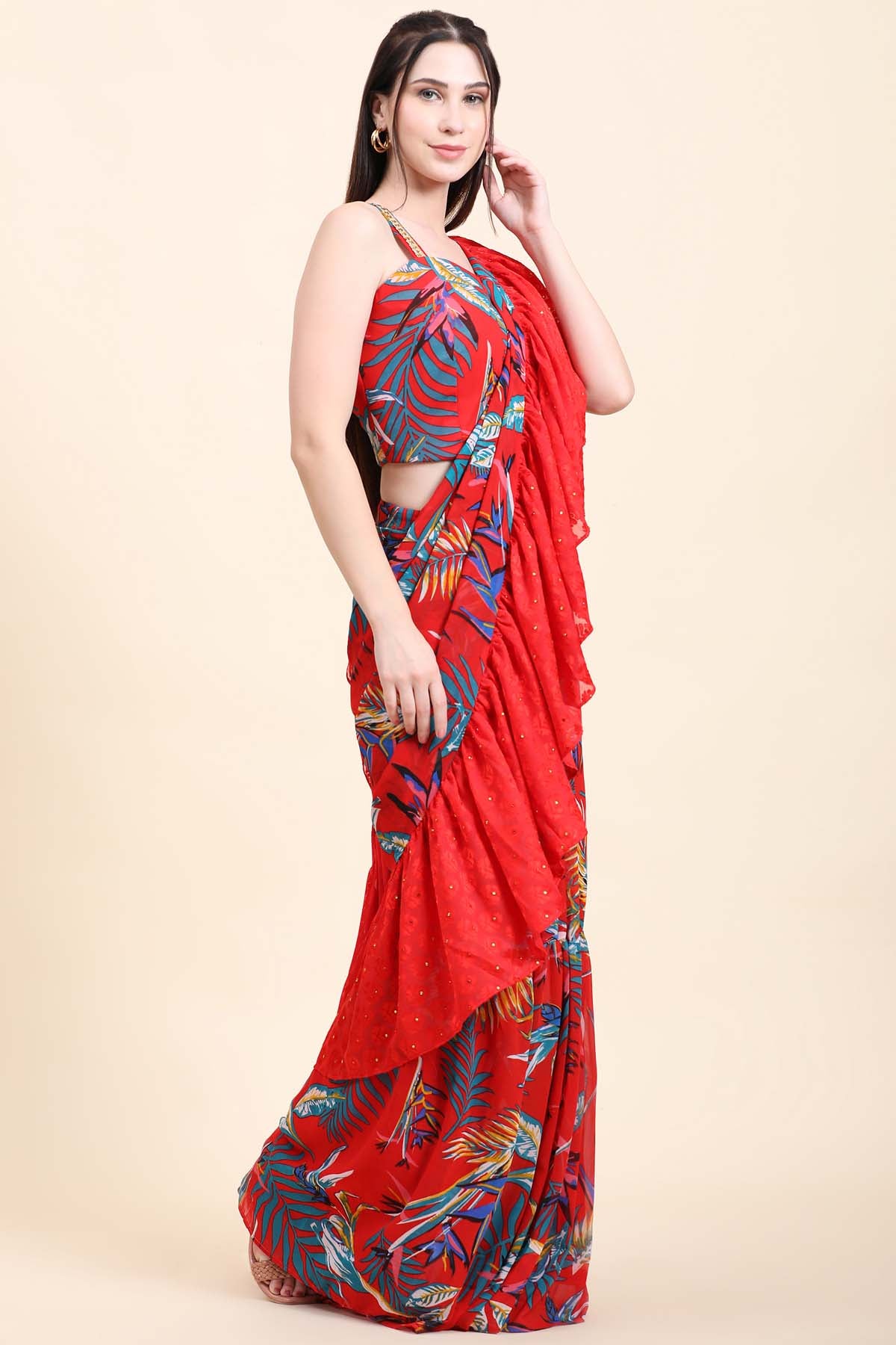 Leaf Printed Georgette Saree