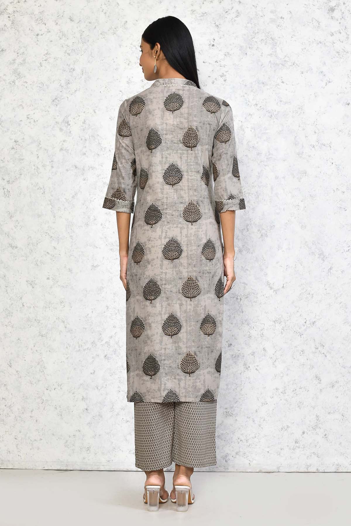 Leaf Printed Cotton Kurta Set