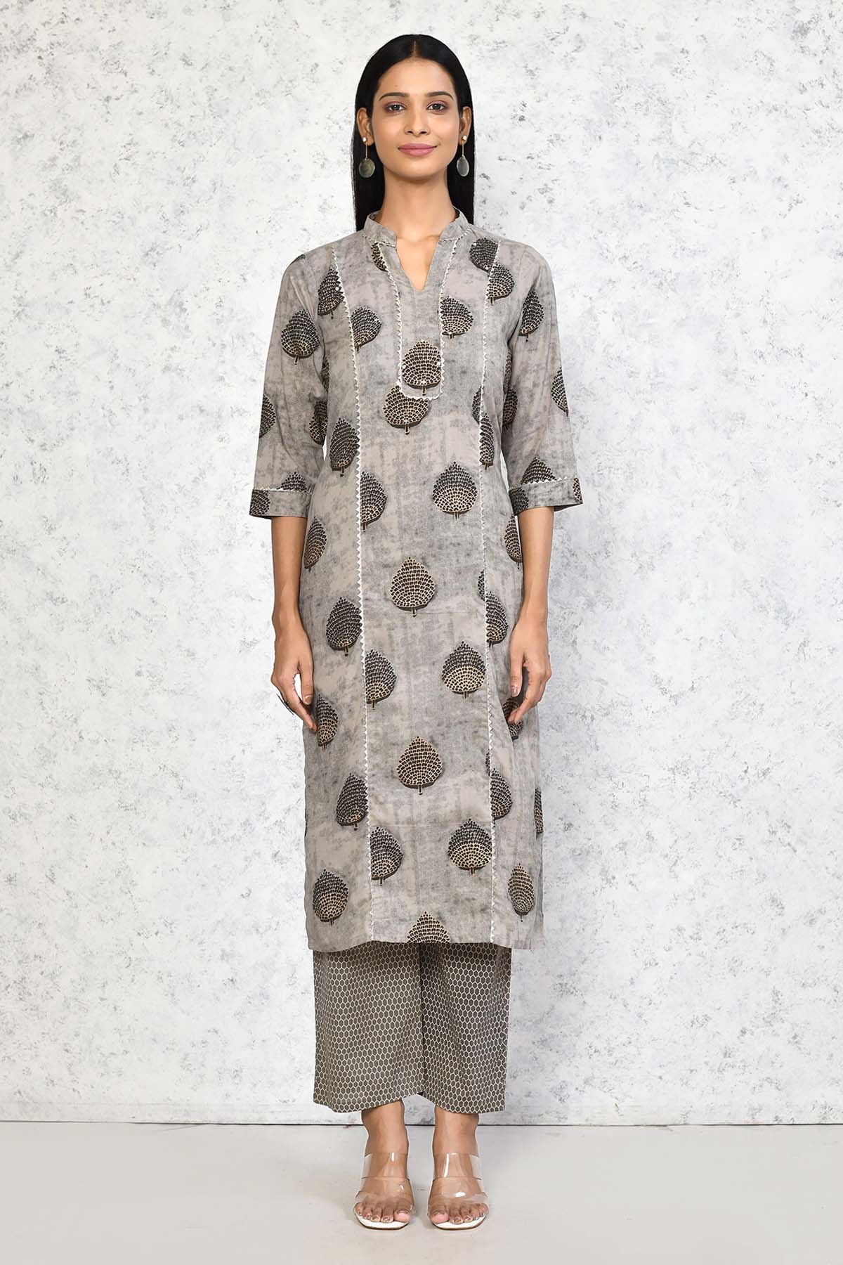 Leaf Printed Cotton Kurta Set