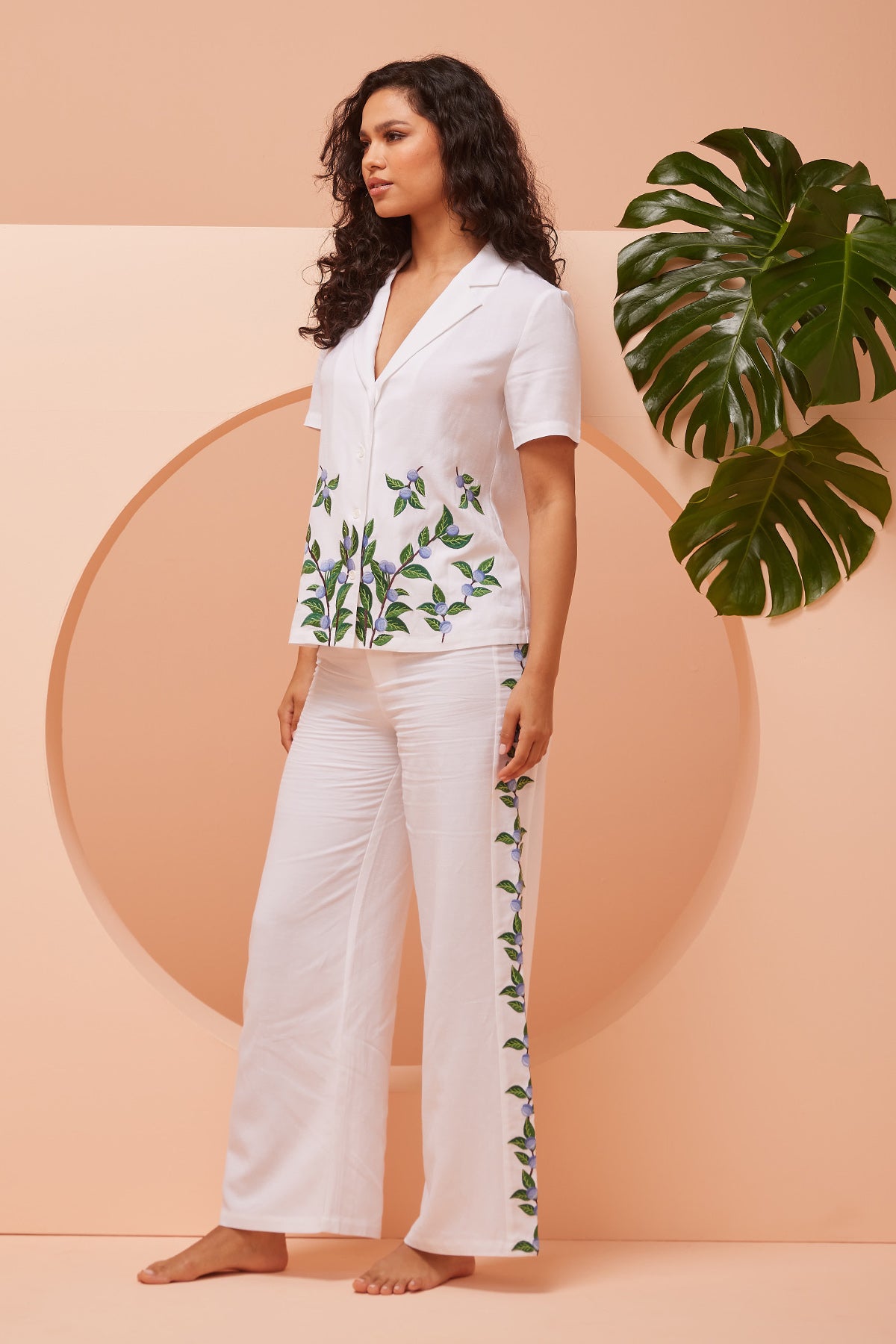 Leaf Embroidered Shirt & Pants