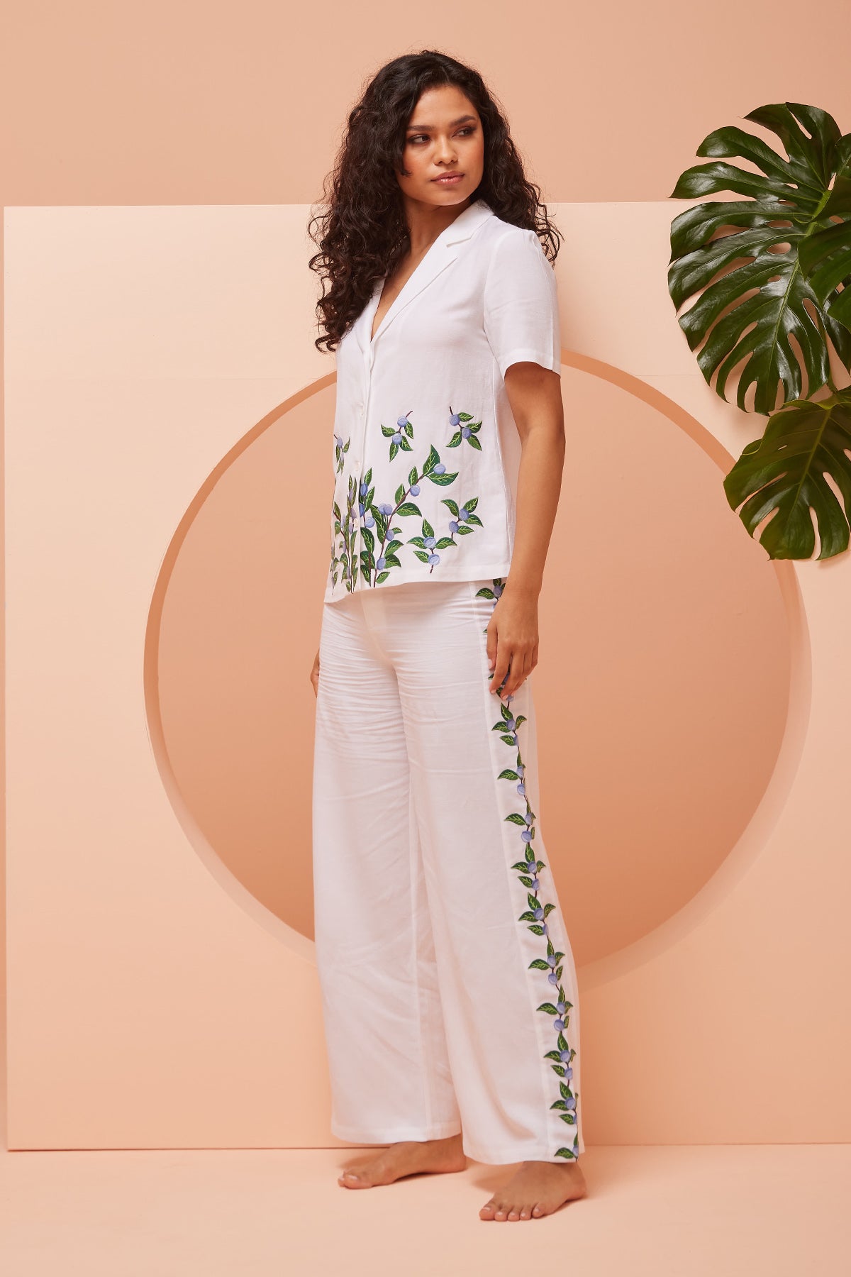 Leaf Embroidered Shirt & Pants