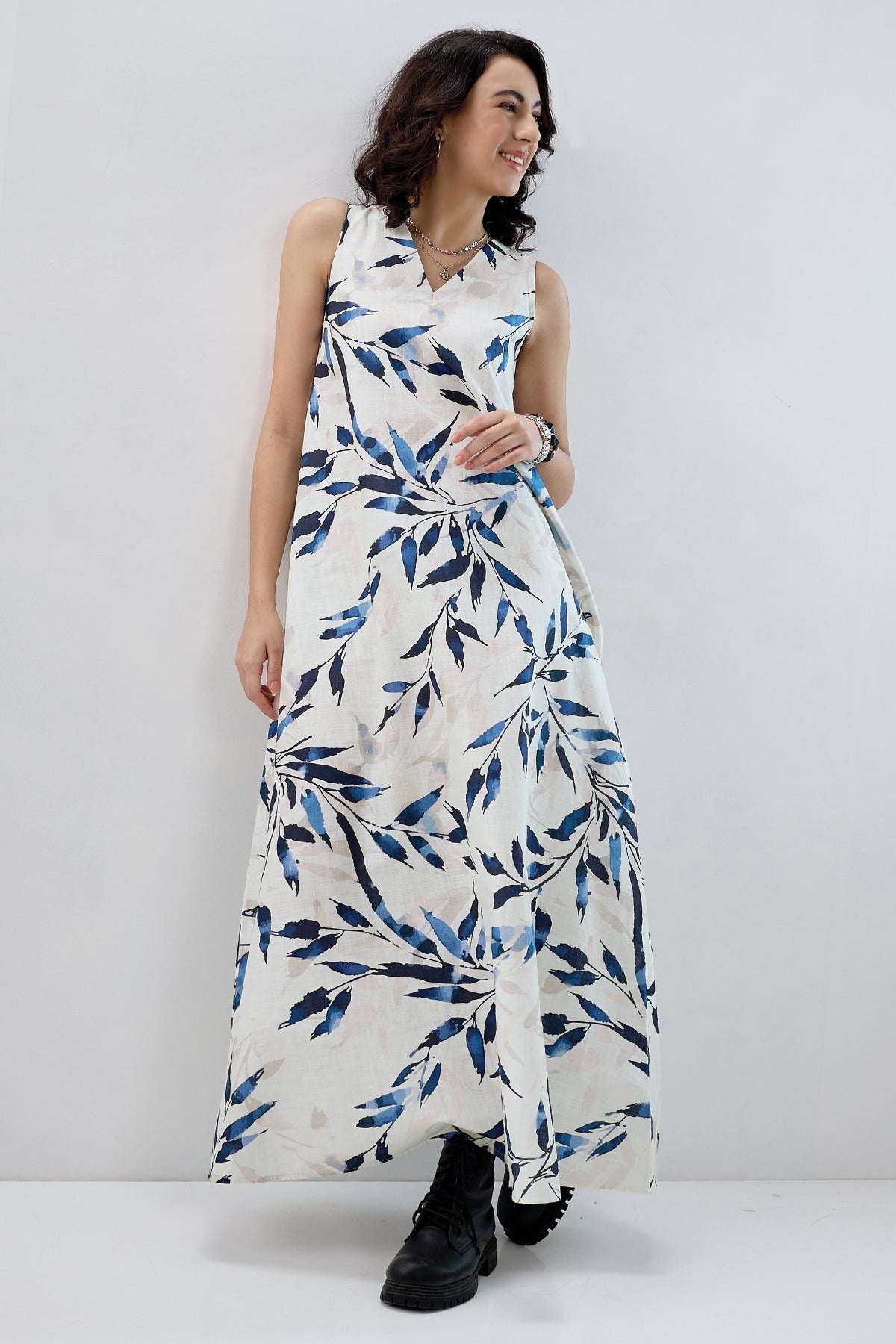 Buy Leaf Printed Cotton Maxi Dress for Women by SNEHA B Designer online available at scrollnshops