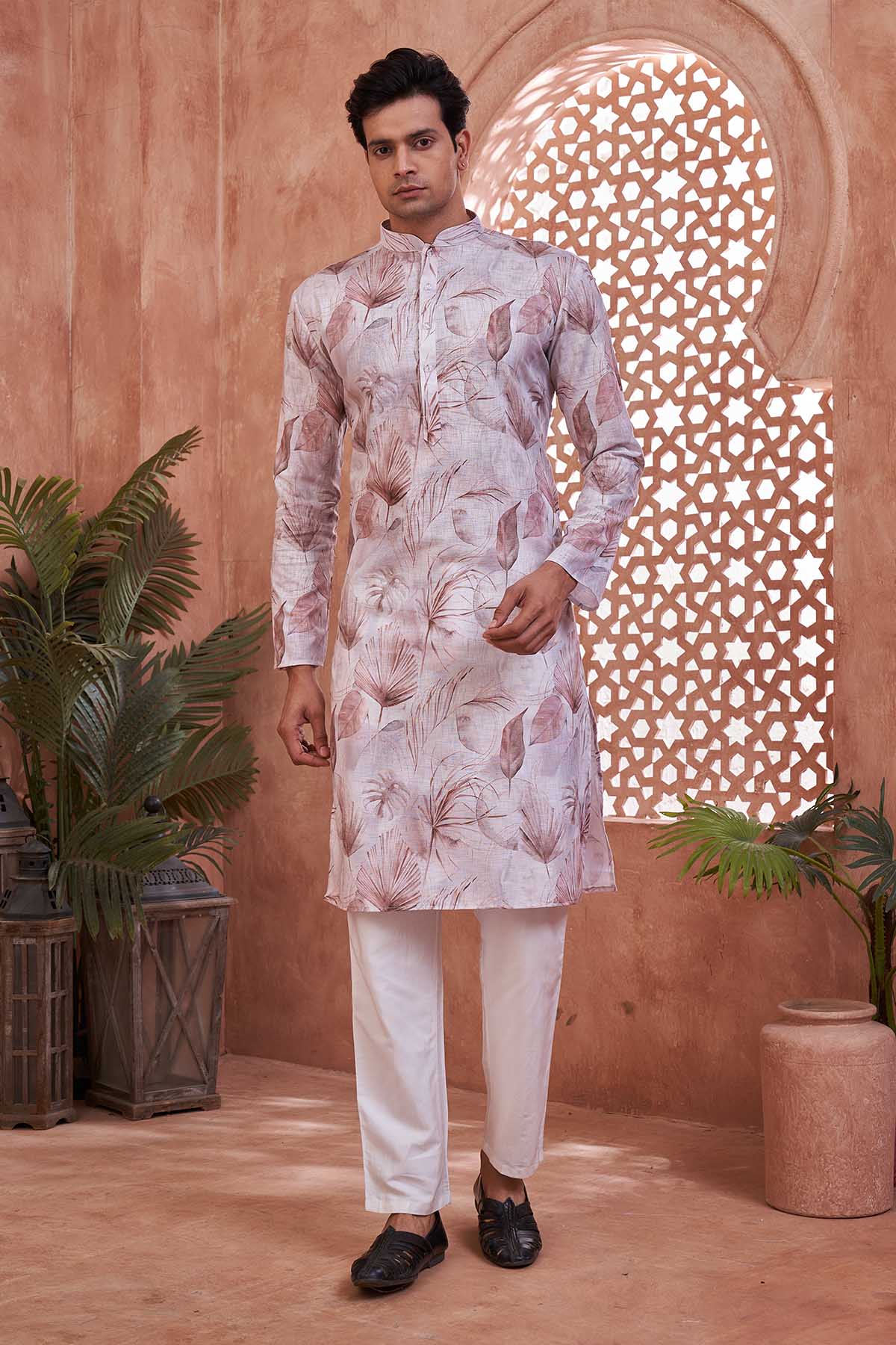 Buy Leaf Printed Pure Cotton Kurta by SNEHA B - Men for online at ScrollnShops