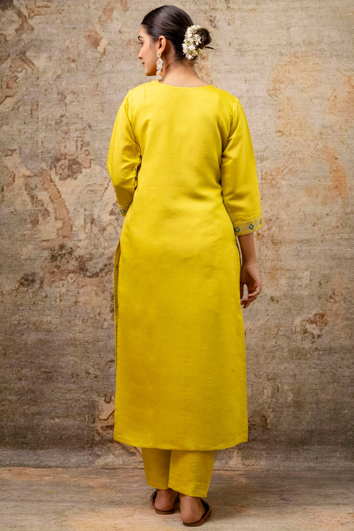 Lemon Silk Buta Work Kurta Set