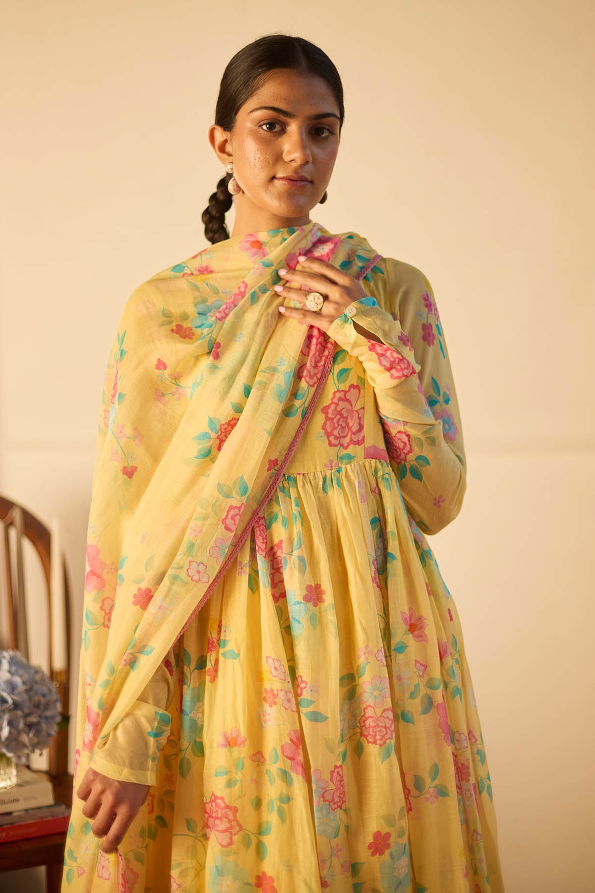 Lemon Soft Chanderi Anarkali Set