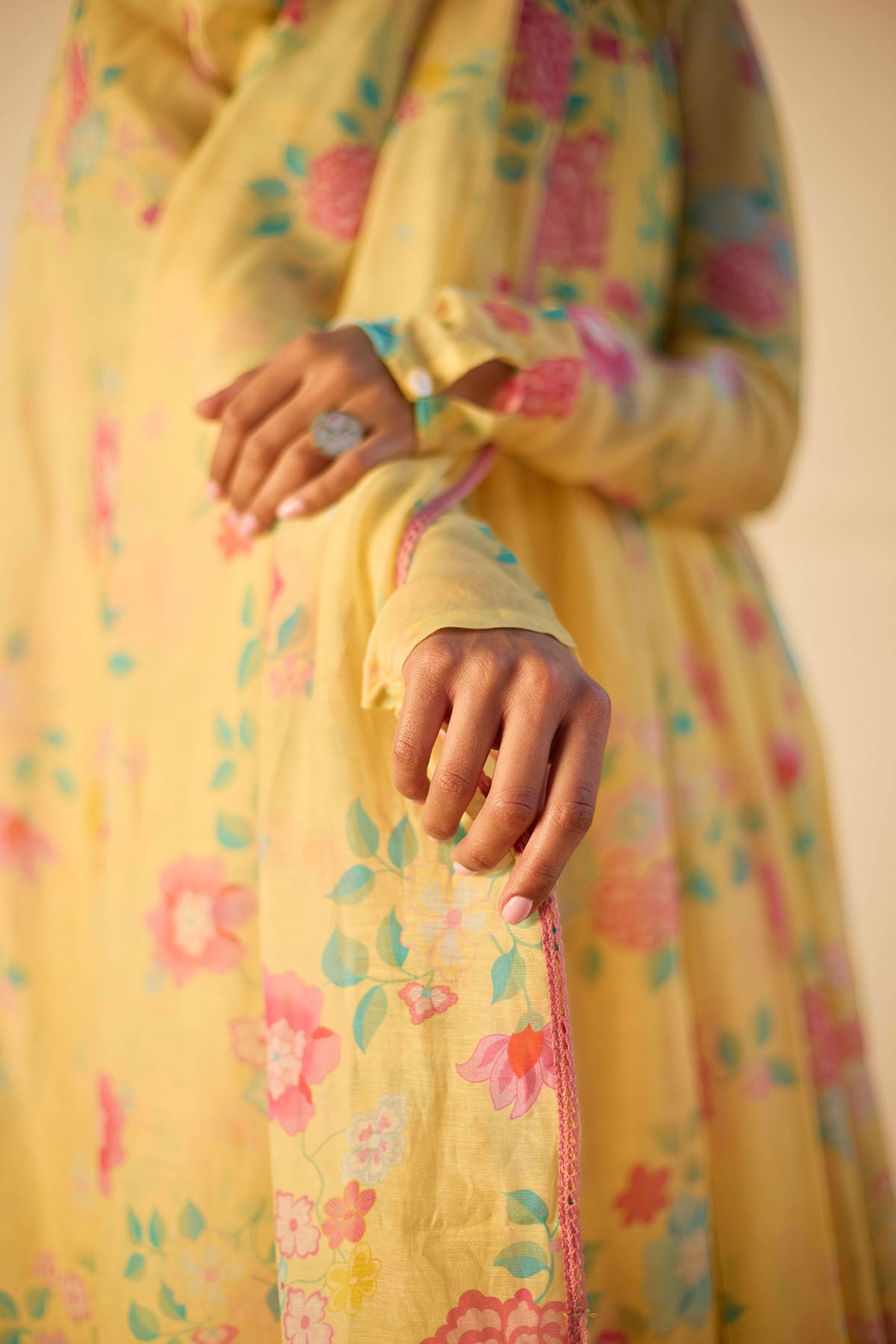 Lemon Soft Chanderi Anarkali Set