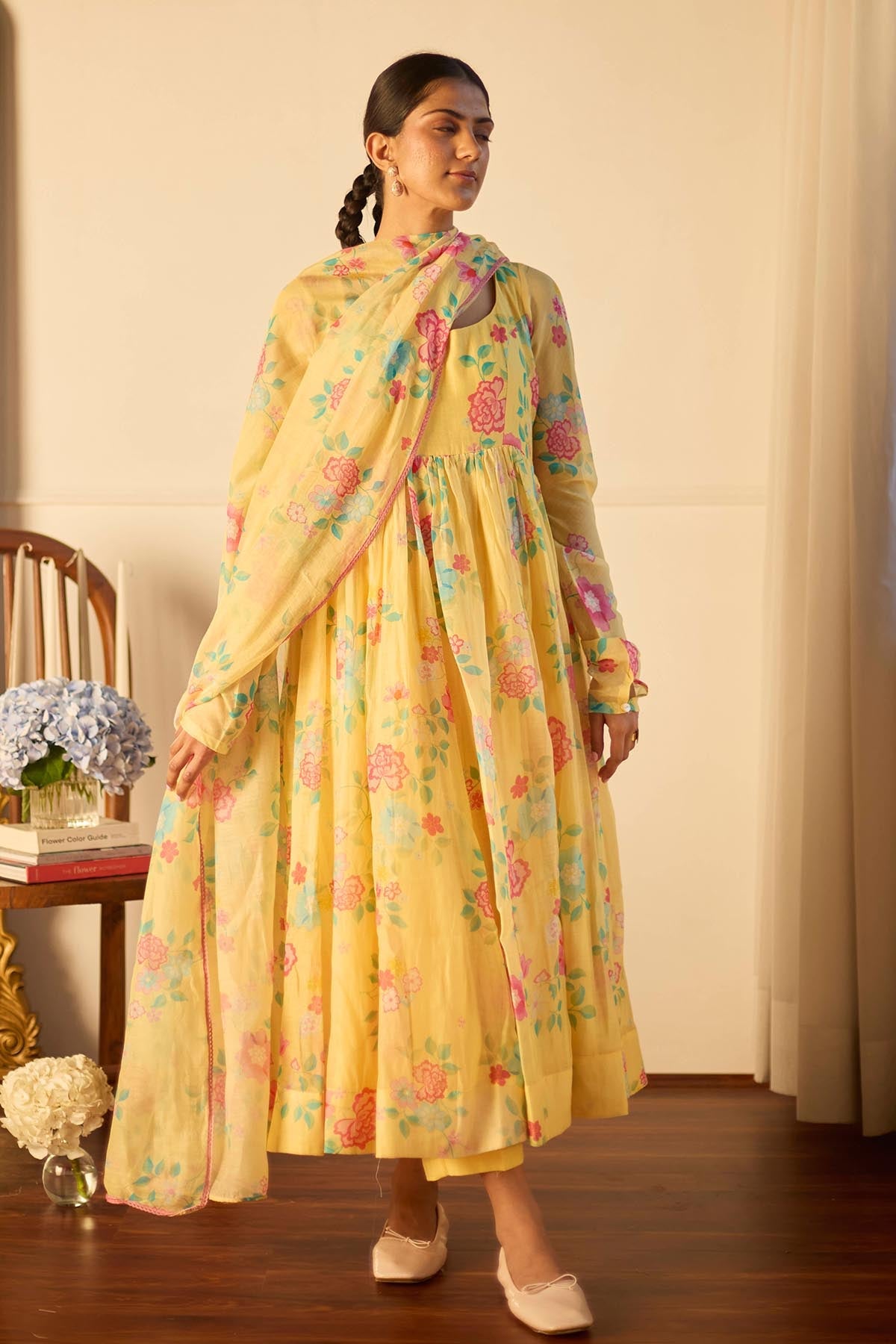 Buy Lemon Soft Chanderi Anarkali Set by Juanita by Shubhda for women online at ScrollnShops