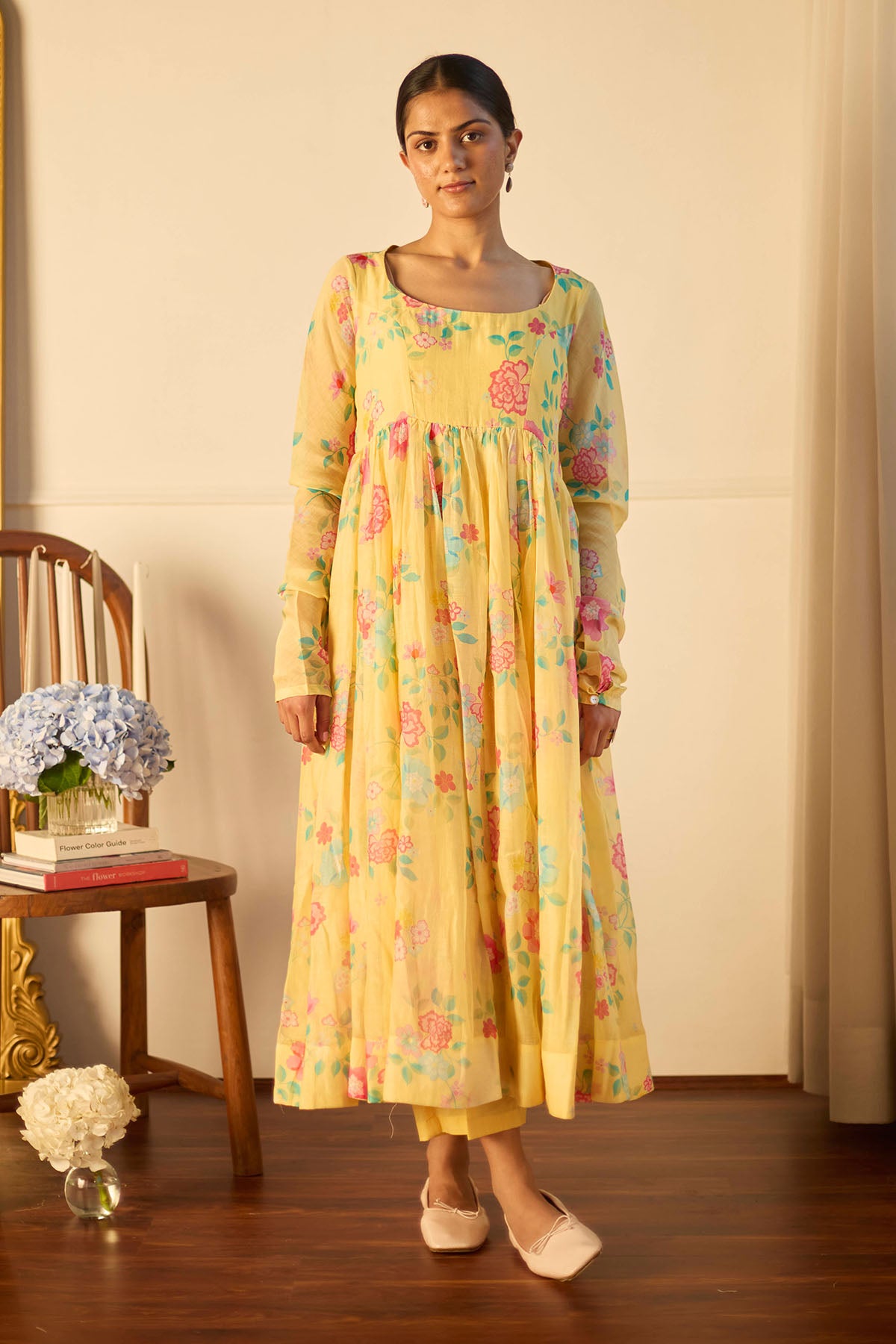 Lemon Soft Chanderi Anarkali Set
