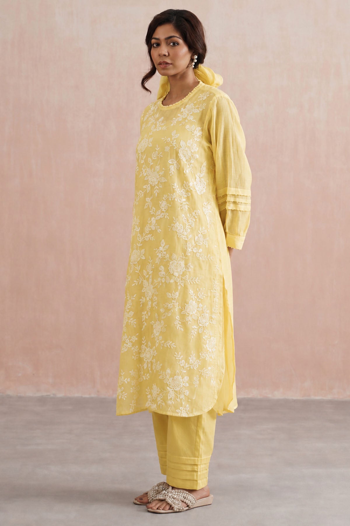 Lemon Yellow Chanderi Kurta Set