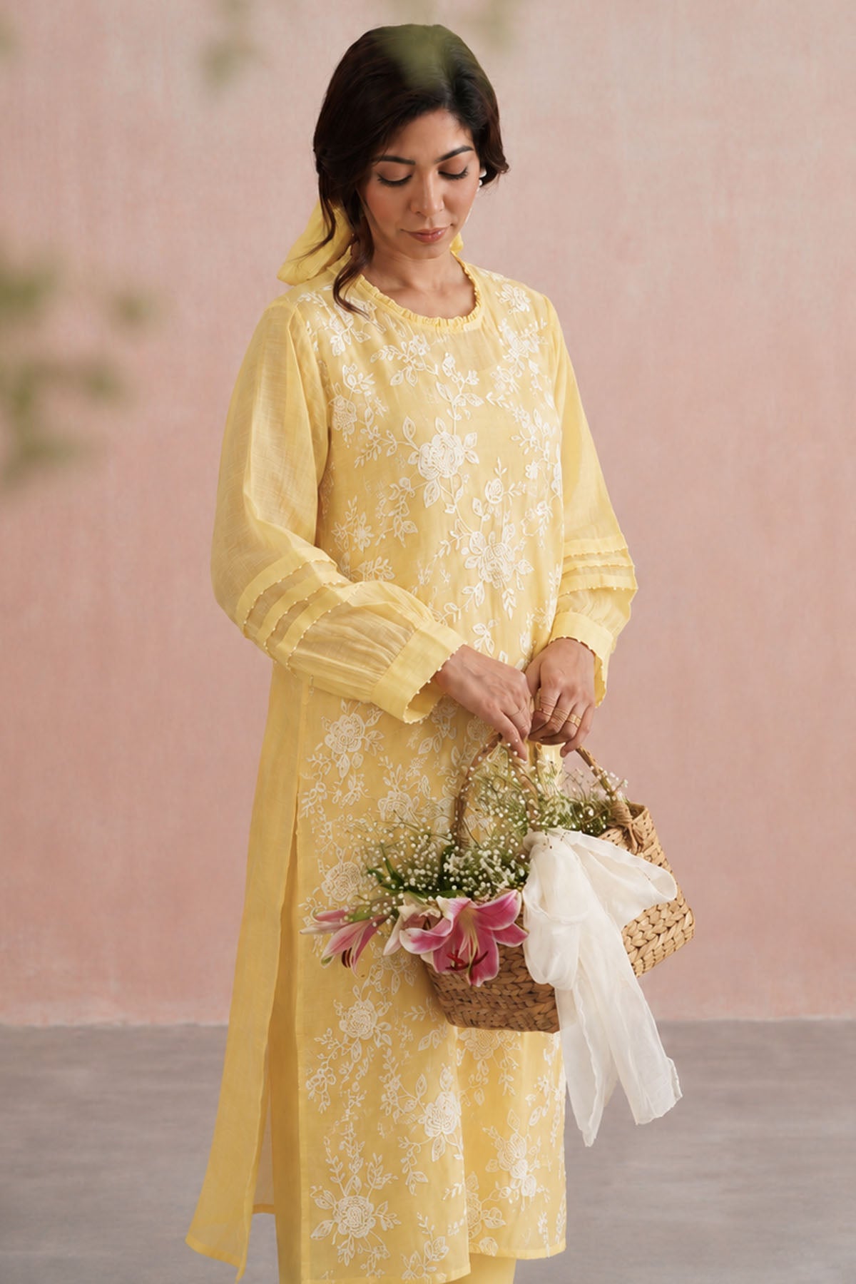 Lemon Yellow Chanderi Kurta Set