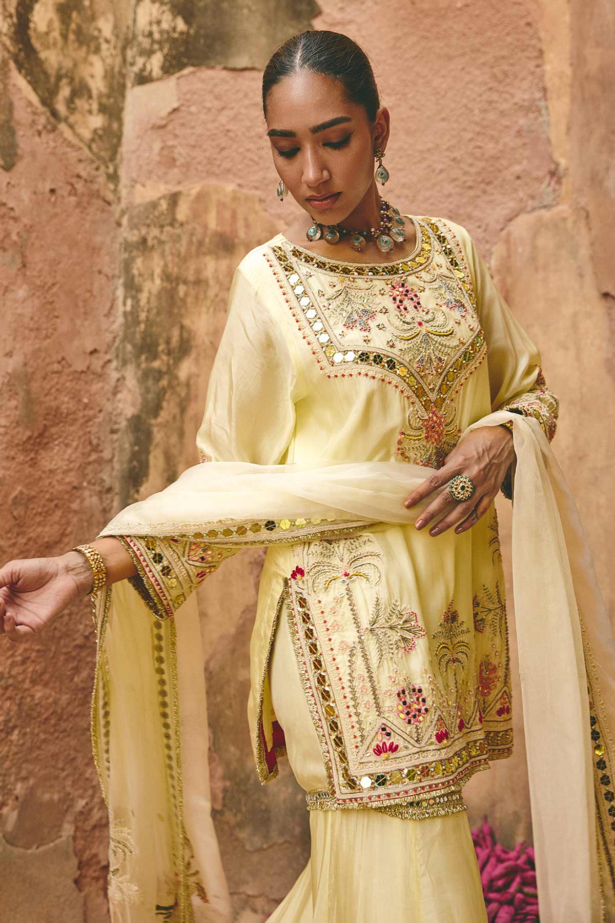 Lemon Yellow Mirror Kurta Set