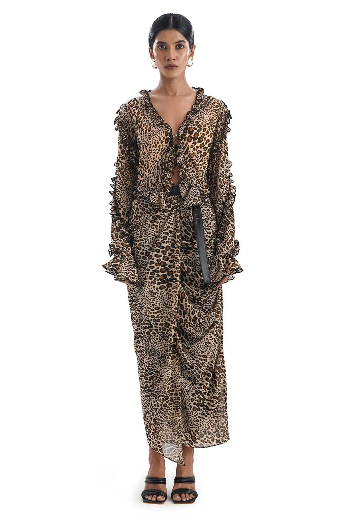 Buy Notre Ame Leopard Spots Draped Co-ord Set For Women Online at ScrollnShops