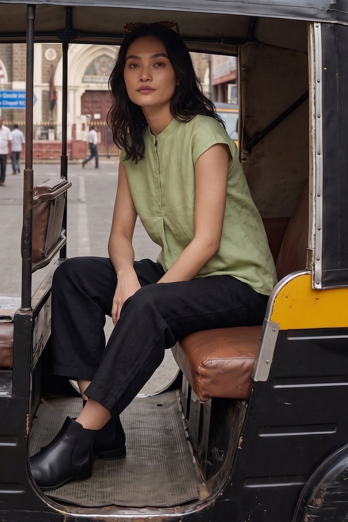 Lettuce Green Cotton Button Top