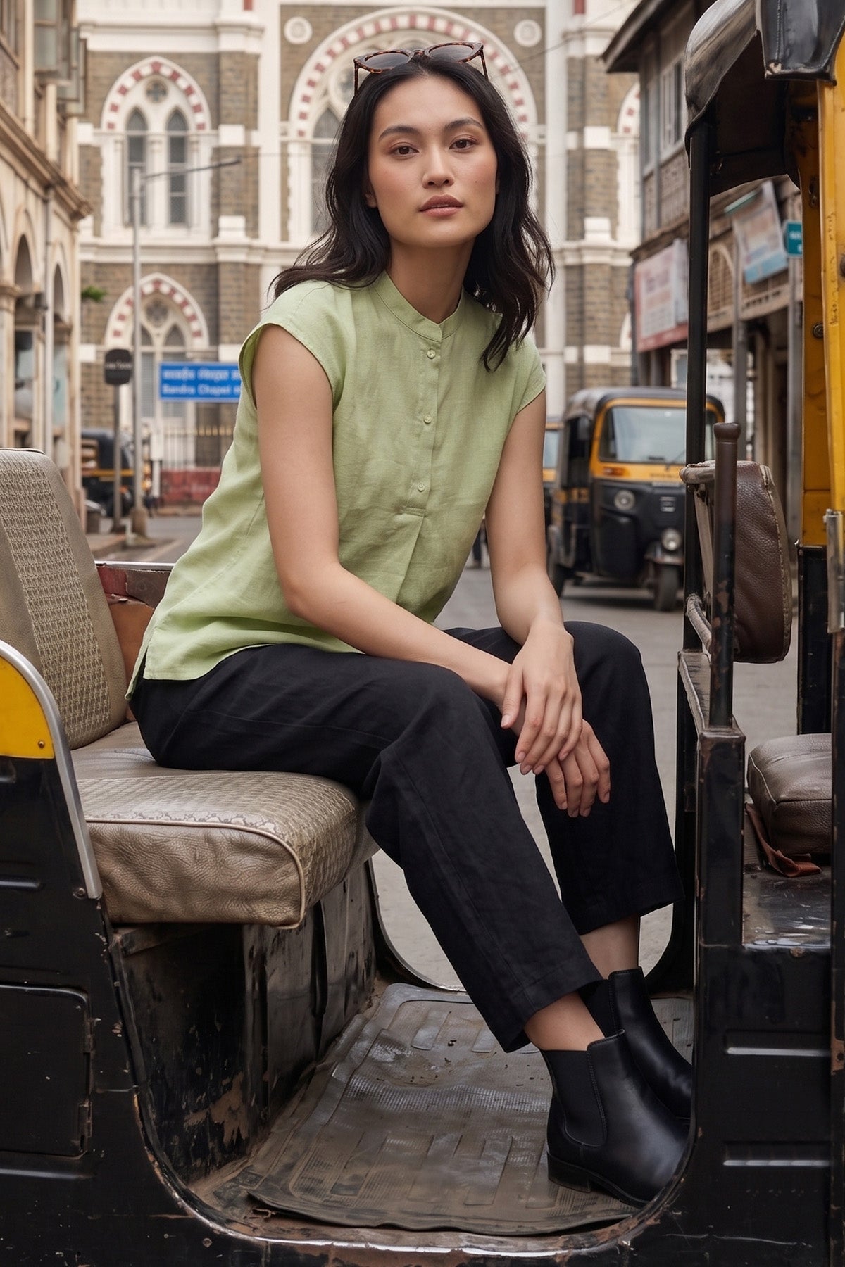 Lettuce Green Cotton Button Top
