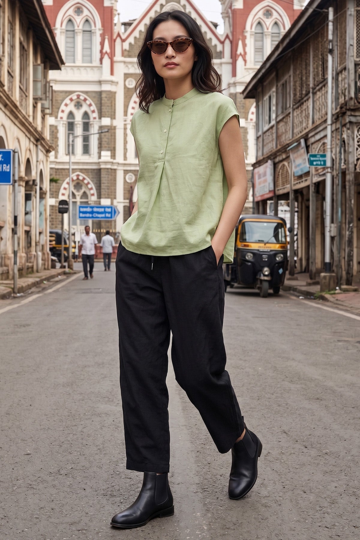 Buy Lettuce Green Cotton Button Top for women by Sneha B online available at scrollnshops