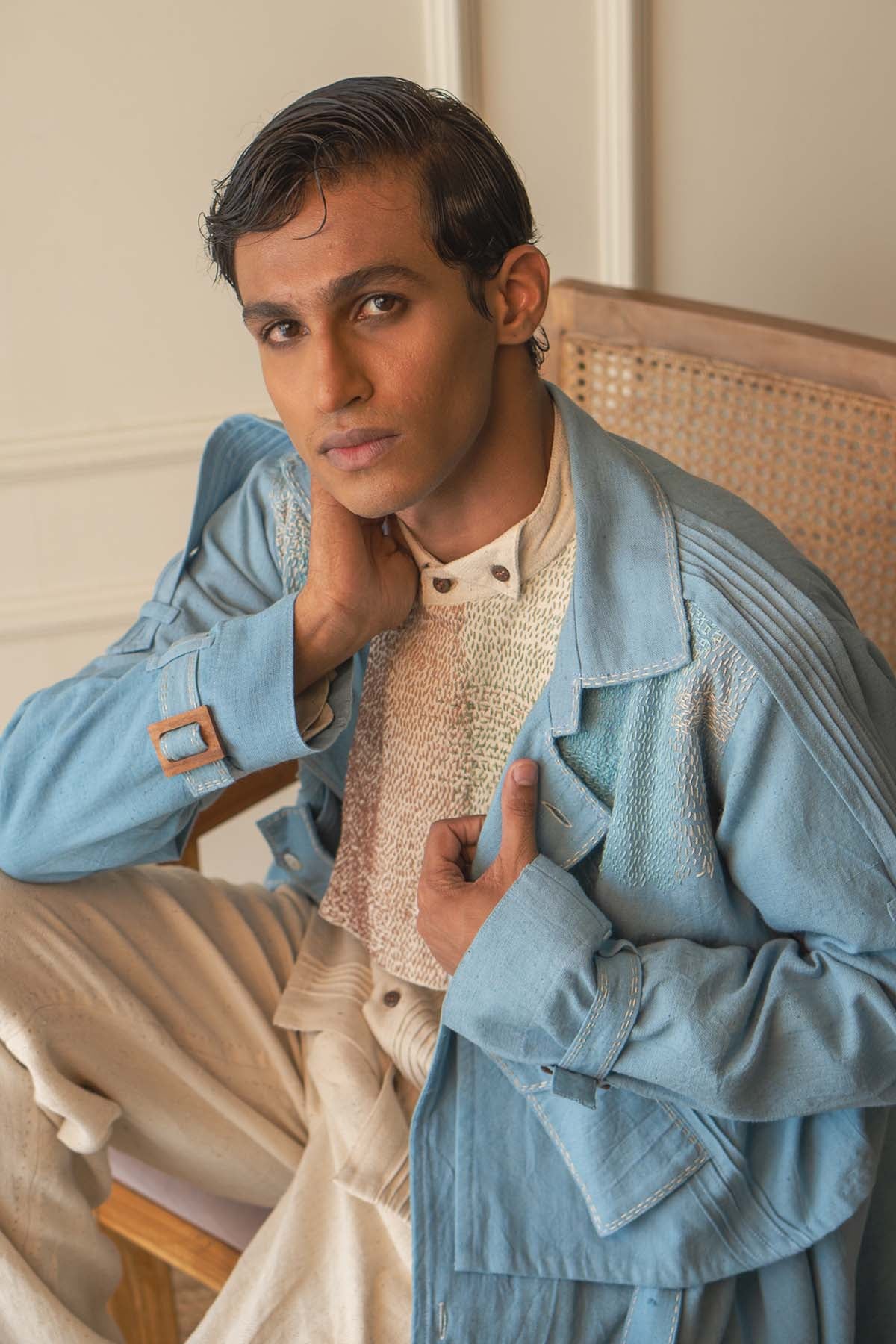 Light Blue Cotton Trench