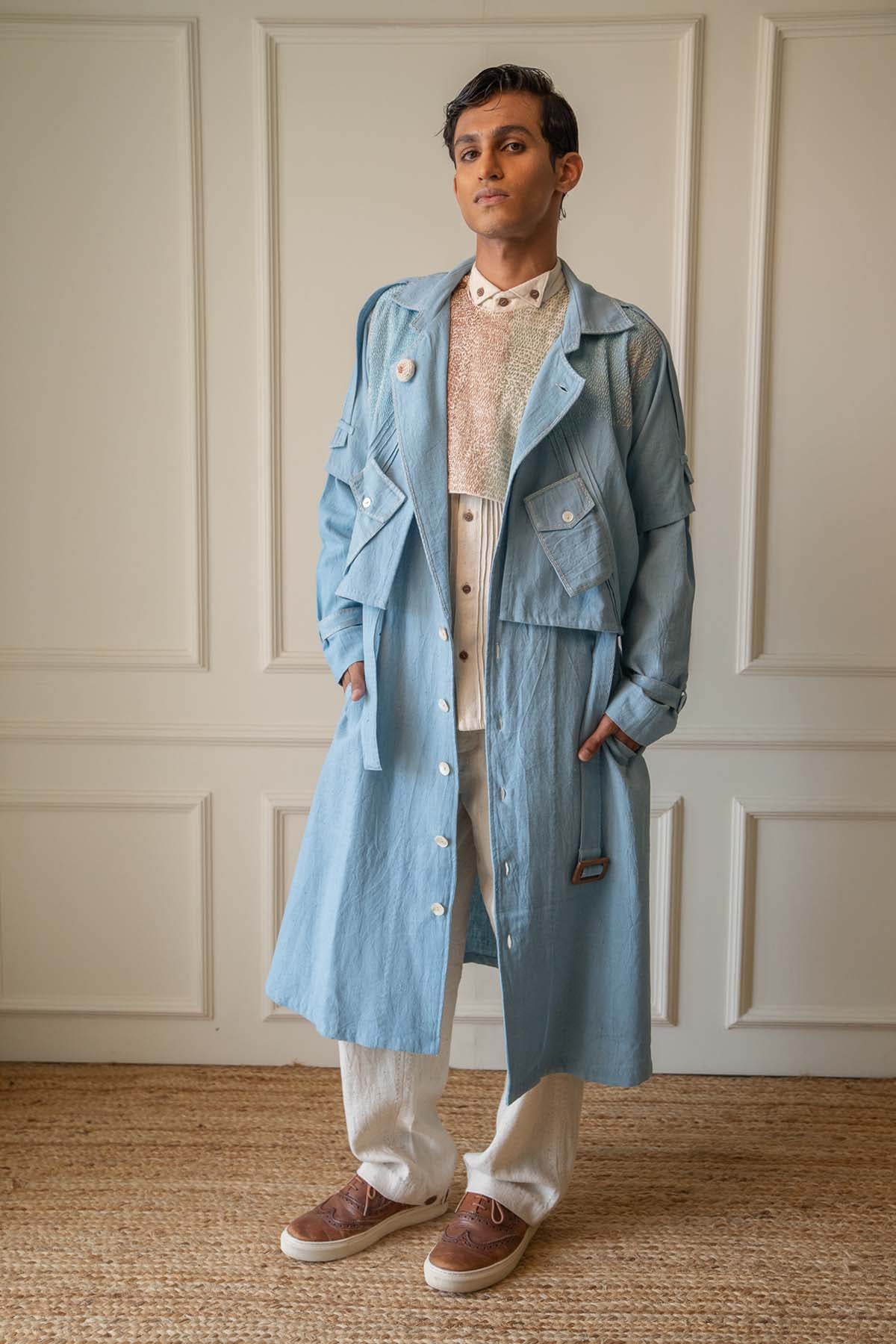 Light Blue Cotton Trench