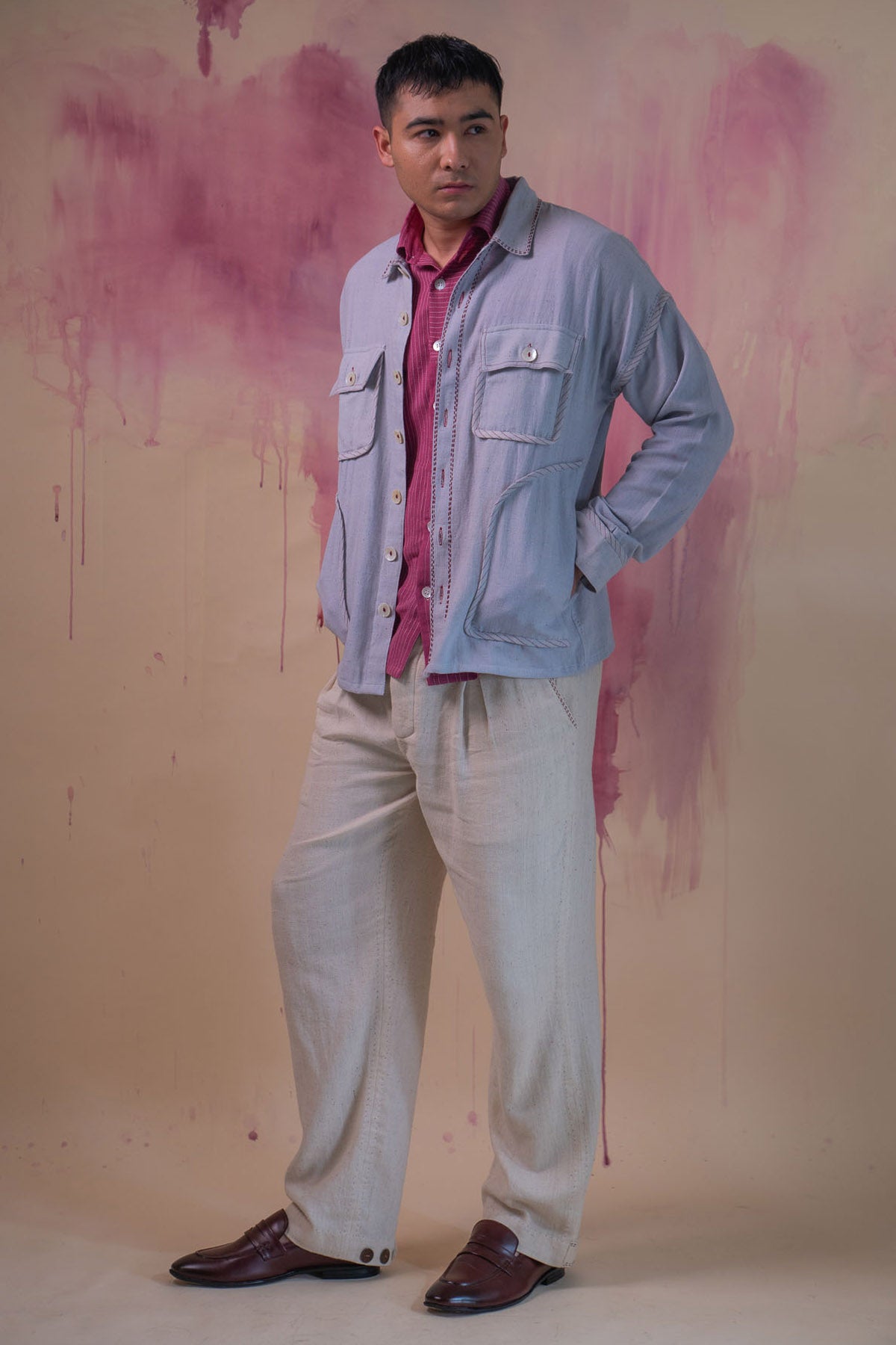 Light Grey Cotton Bomber Jacket