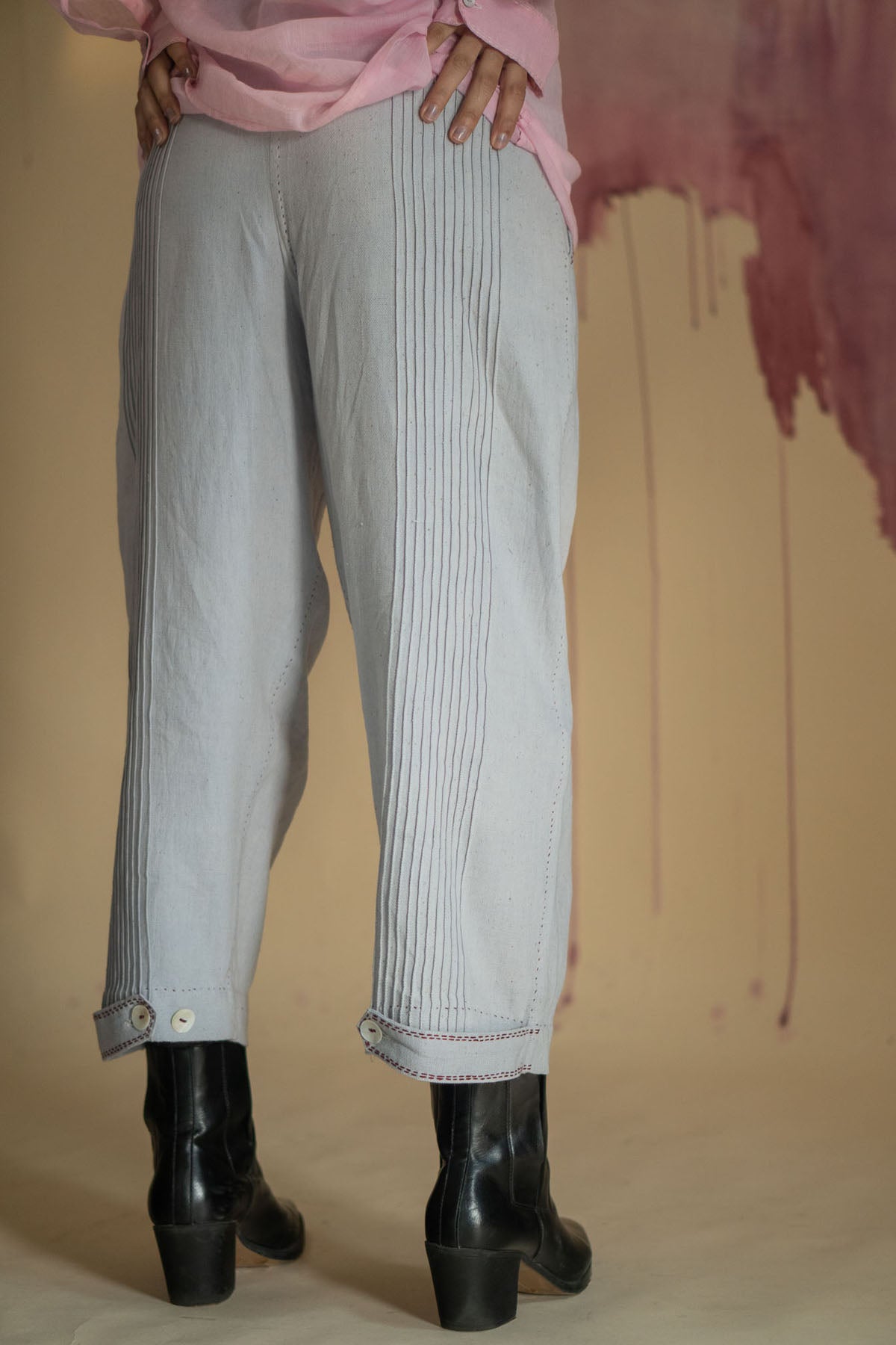 Light Grey Cotton Straight Pants