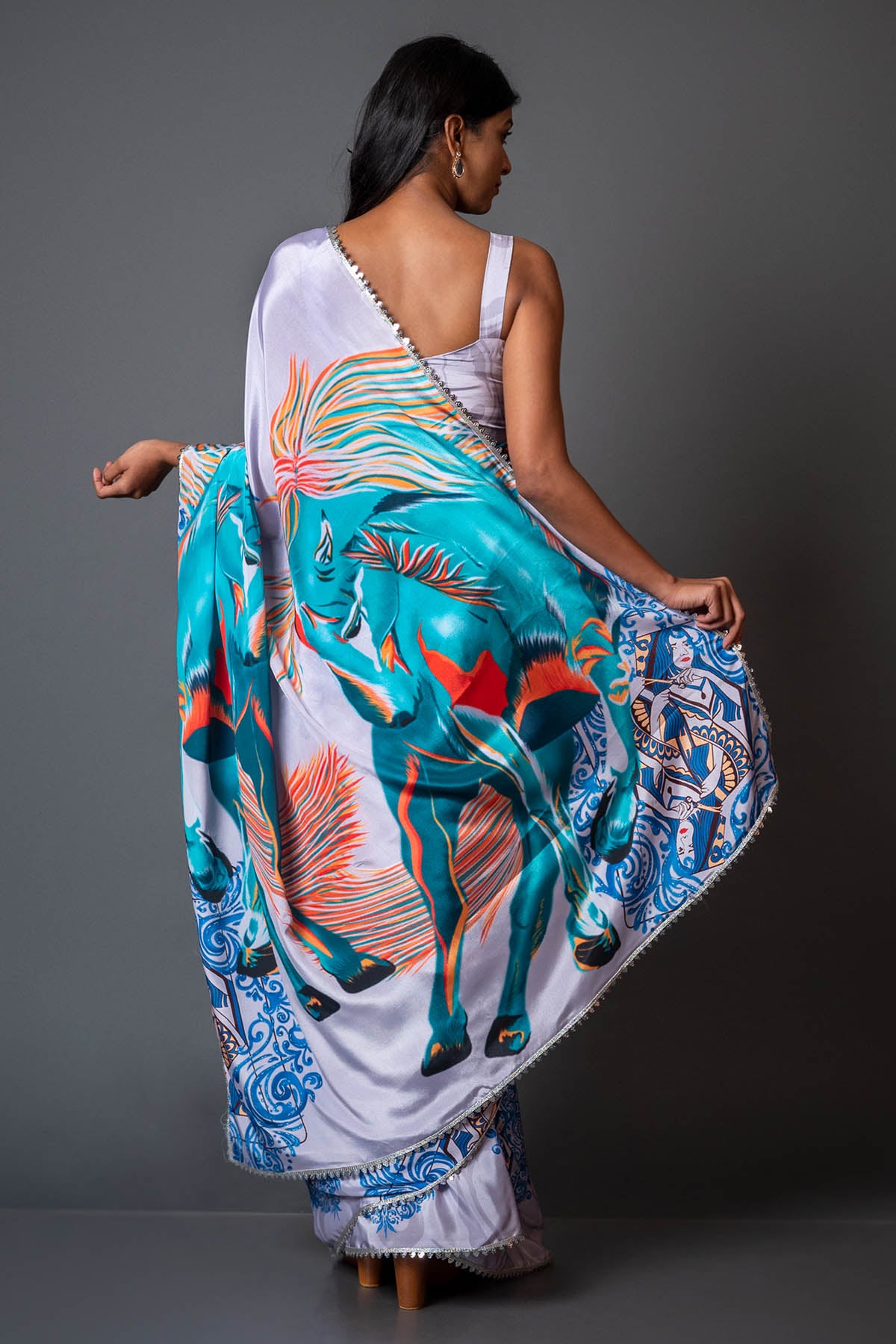 Light Grey Printed Crepe Saree