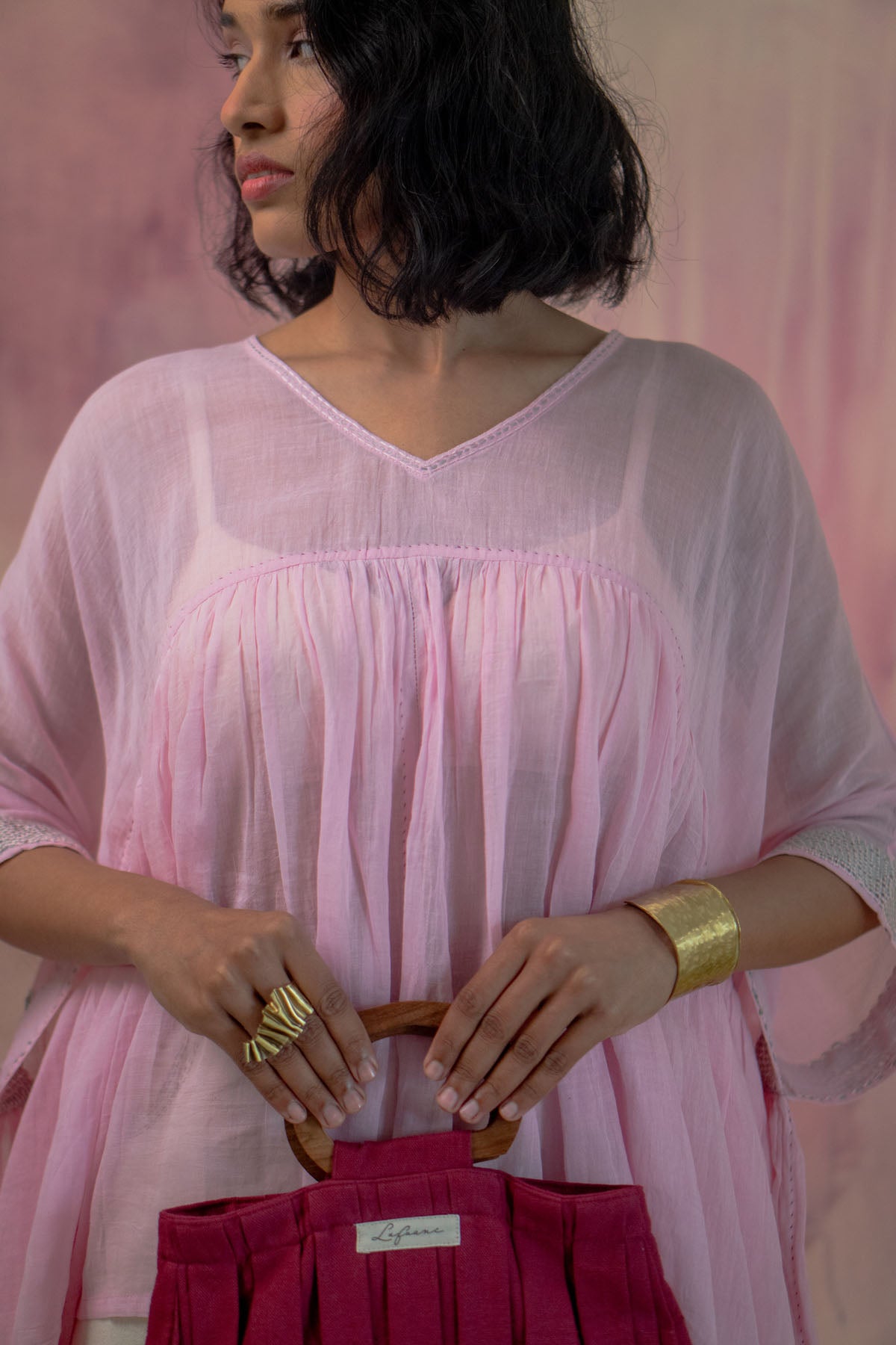 Light Pink Cotton Kaftan Top