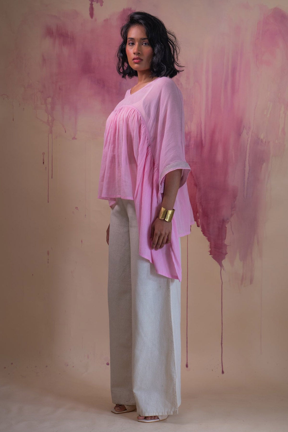 Light Pink Cotton Kaftan Top