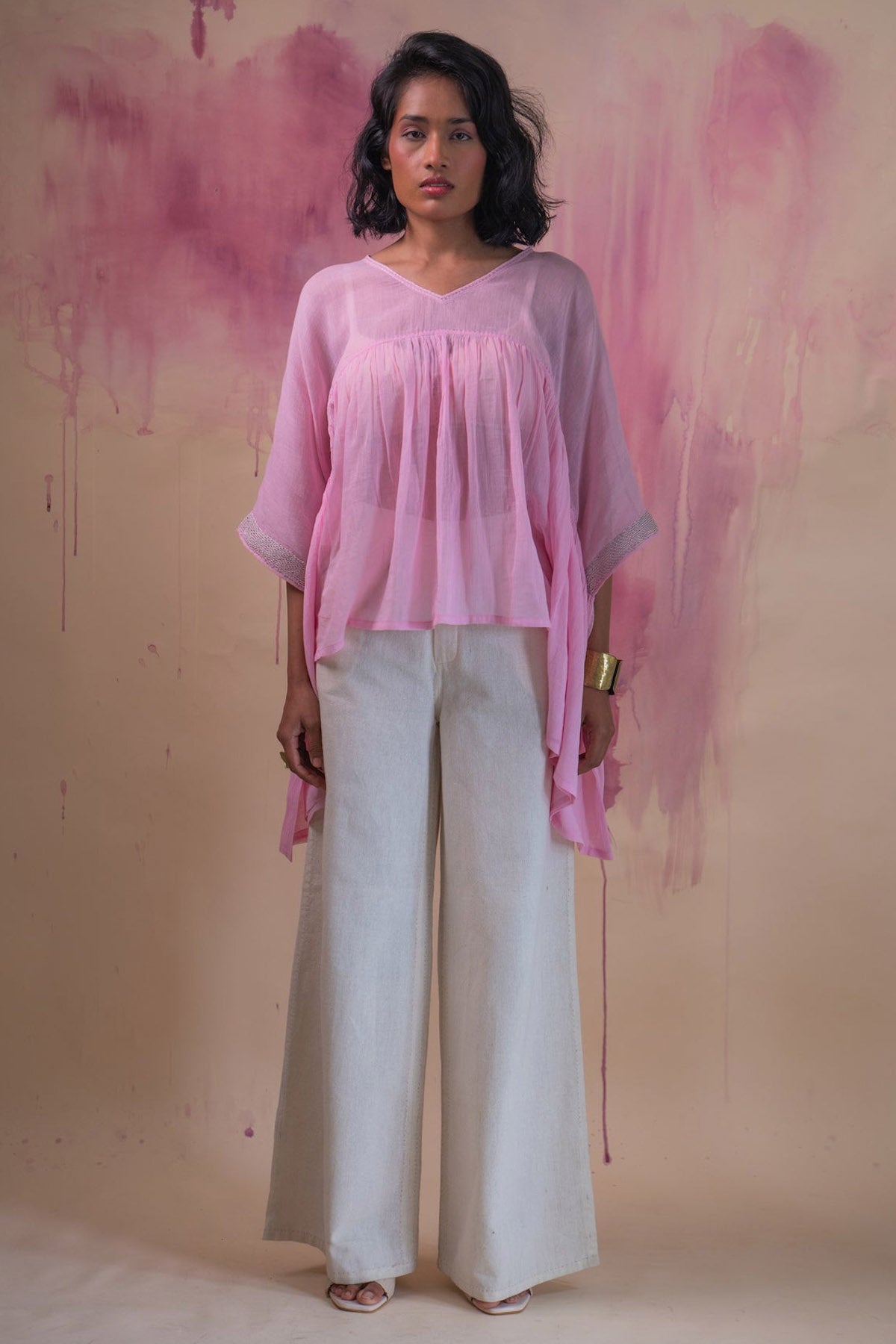 Light Pink Cotton Kaftan Top