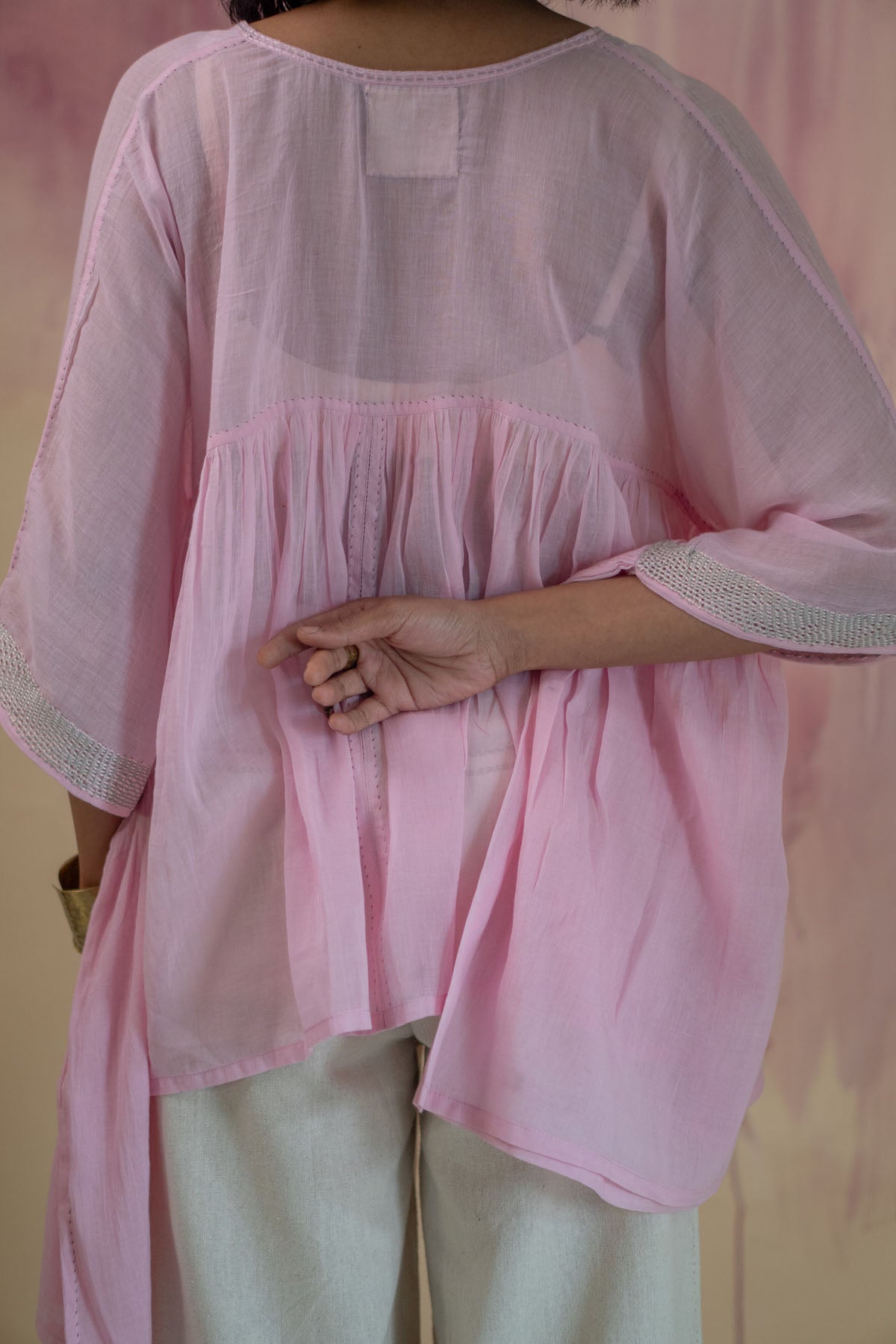Light Pink Cotton Kaftan Top