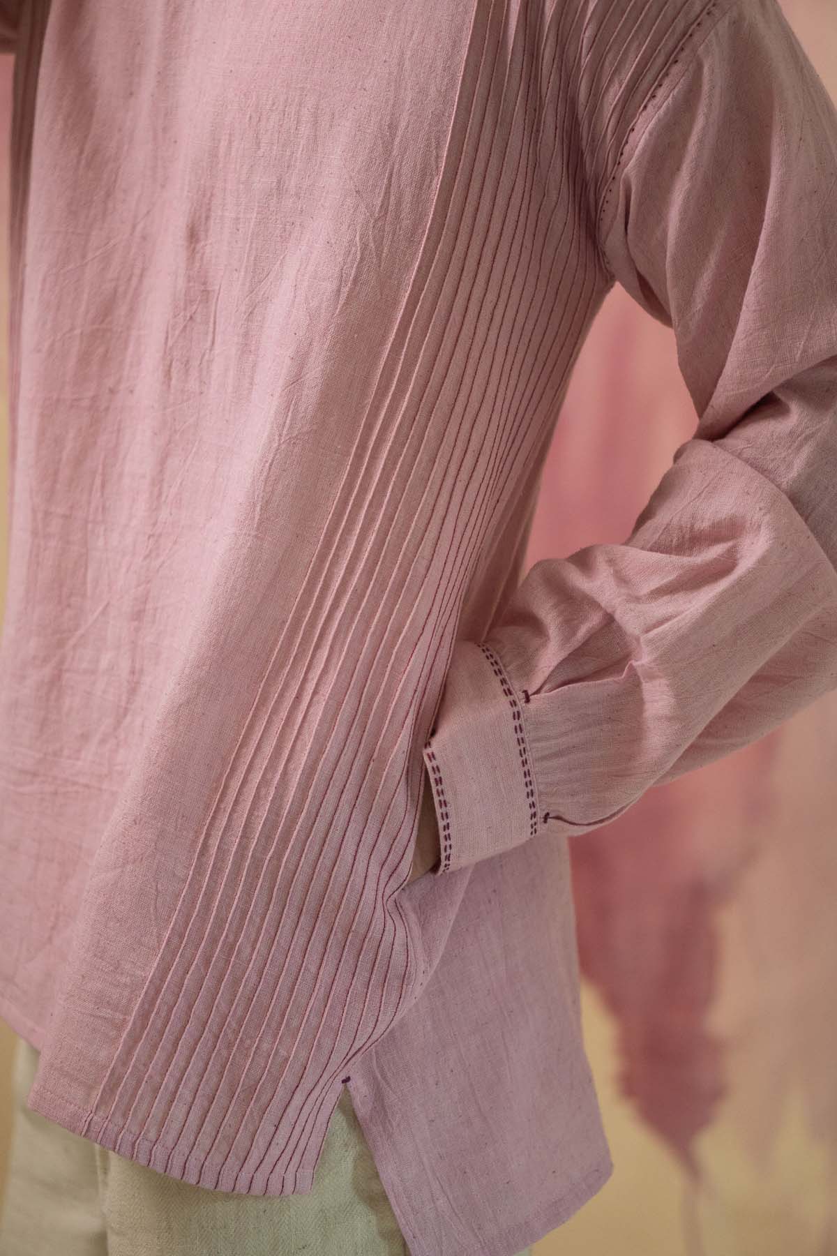 Light Pink Cotton Pintucks Shirt