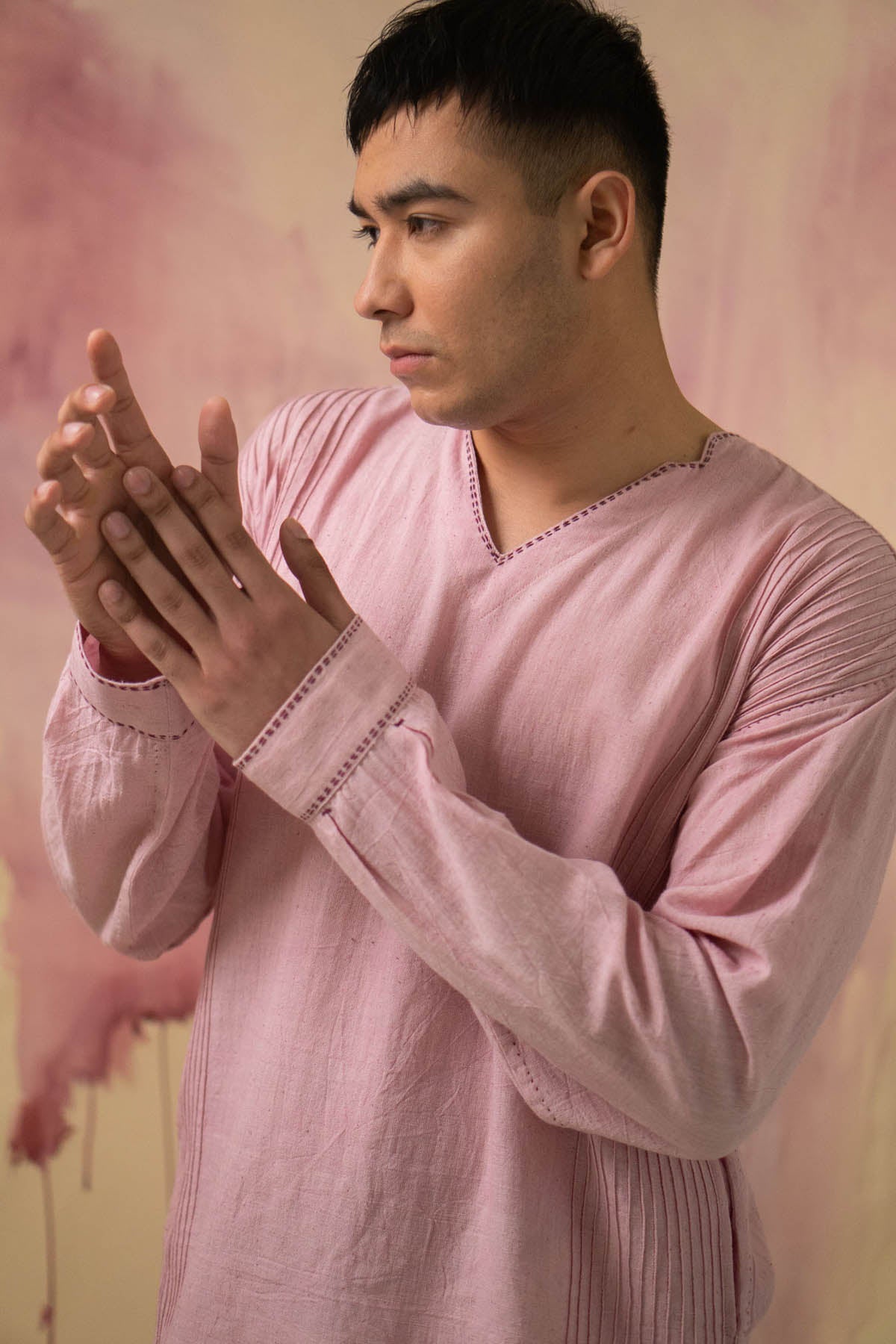 Light Pink Cotton Pintucks Shirt