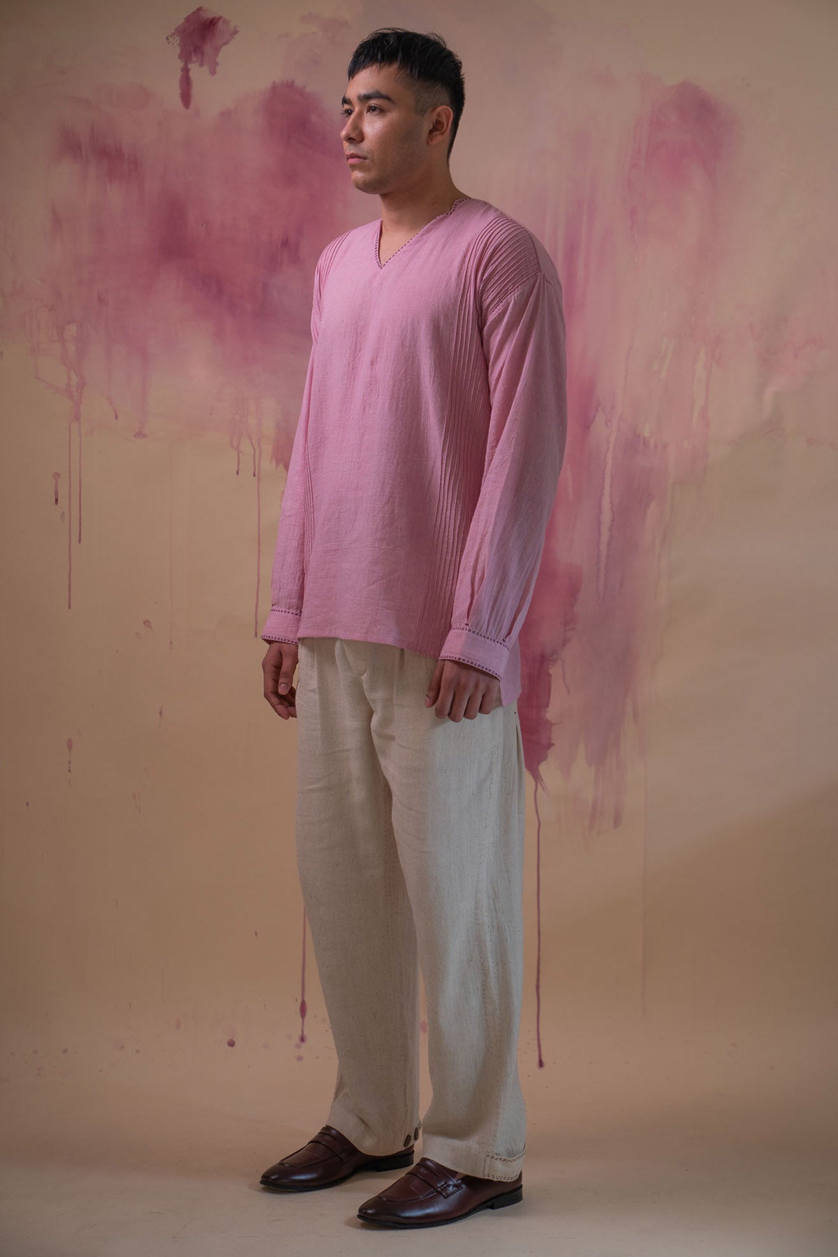 Light Pink Cotton Pintucks Shirt