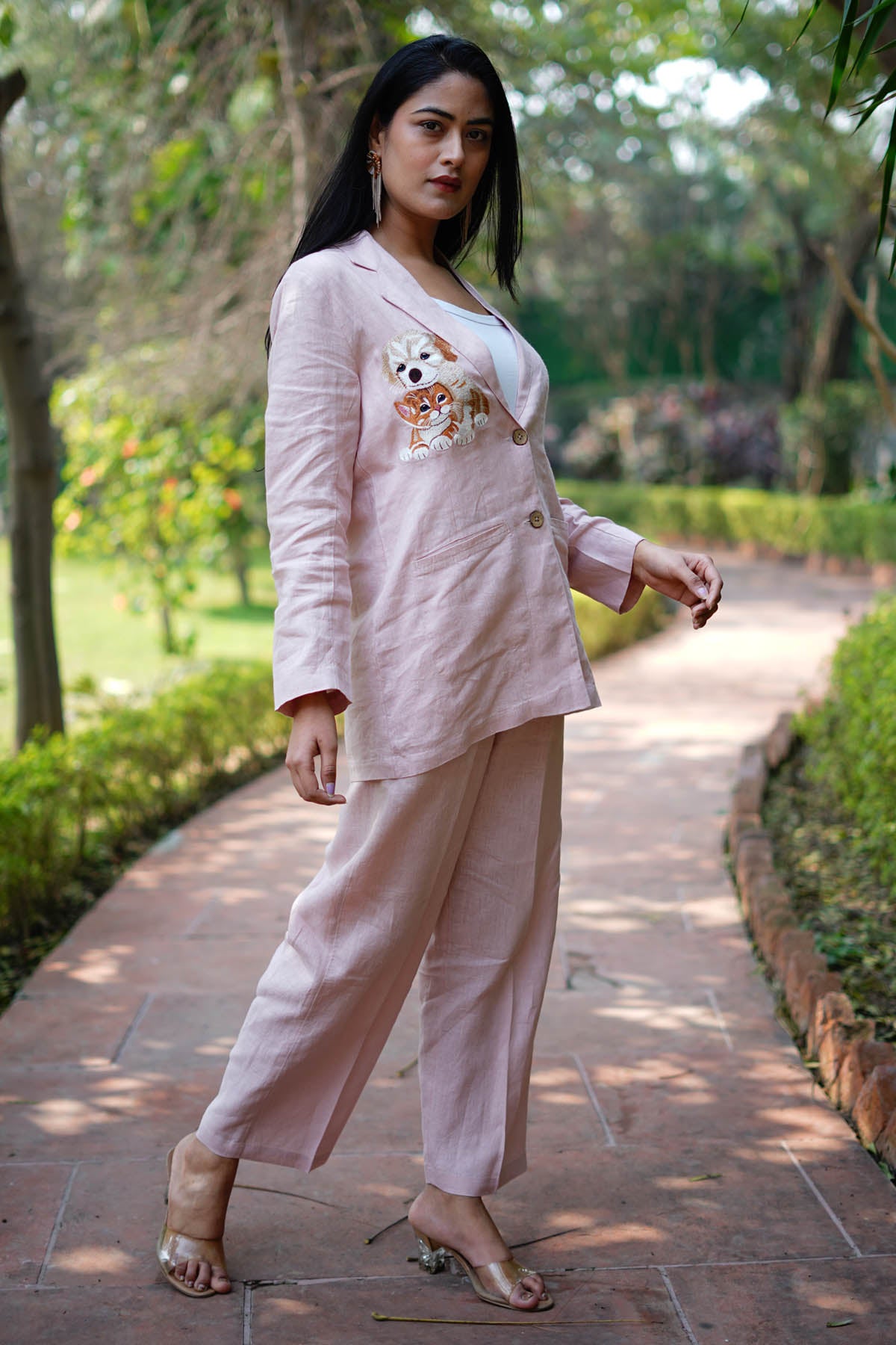 Light Pink Linen Straight Pants