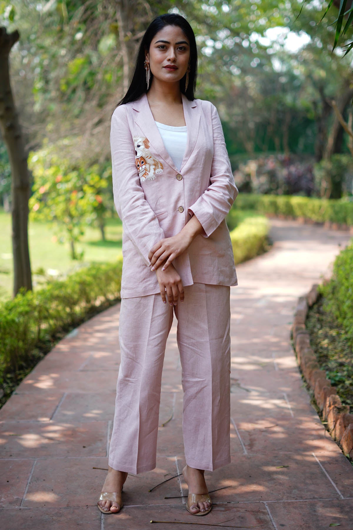 Light Pink Linen Straight Pants