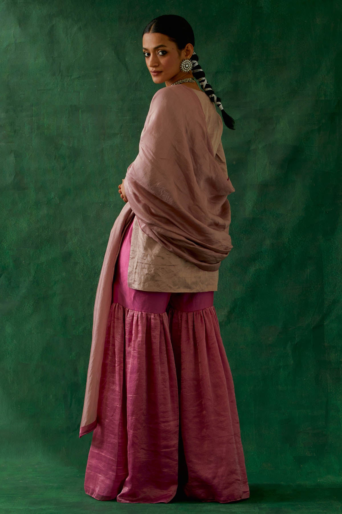 Light Pink Zari Silk Kurta Set