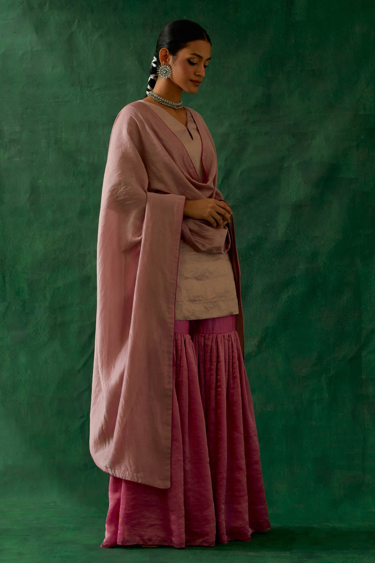 Light Pink Zari Silk Kurta Set