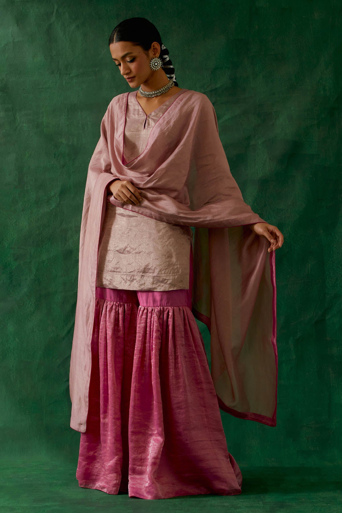 Light Pink Zari Silk Kurta Set