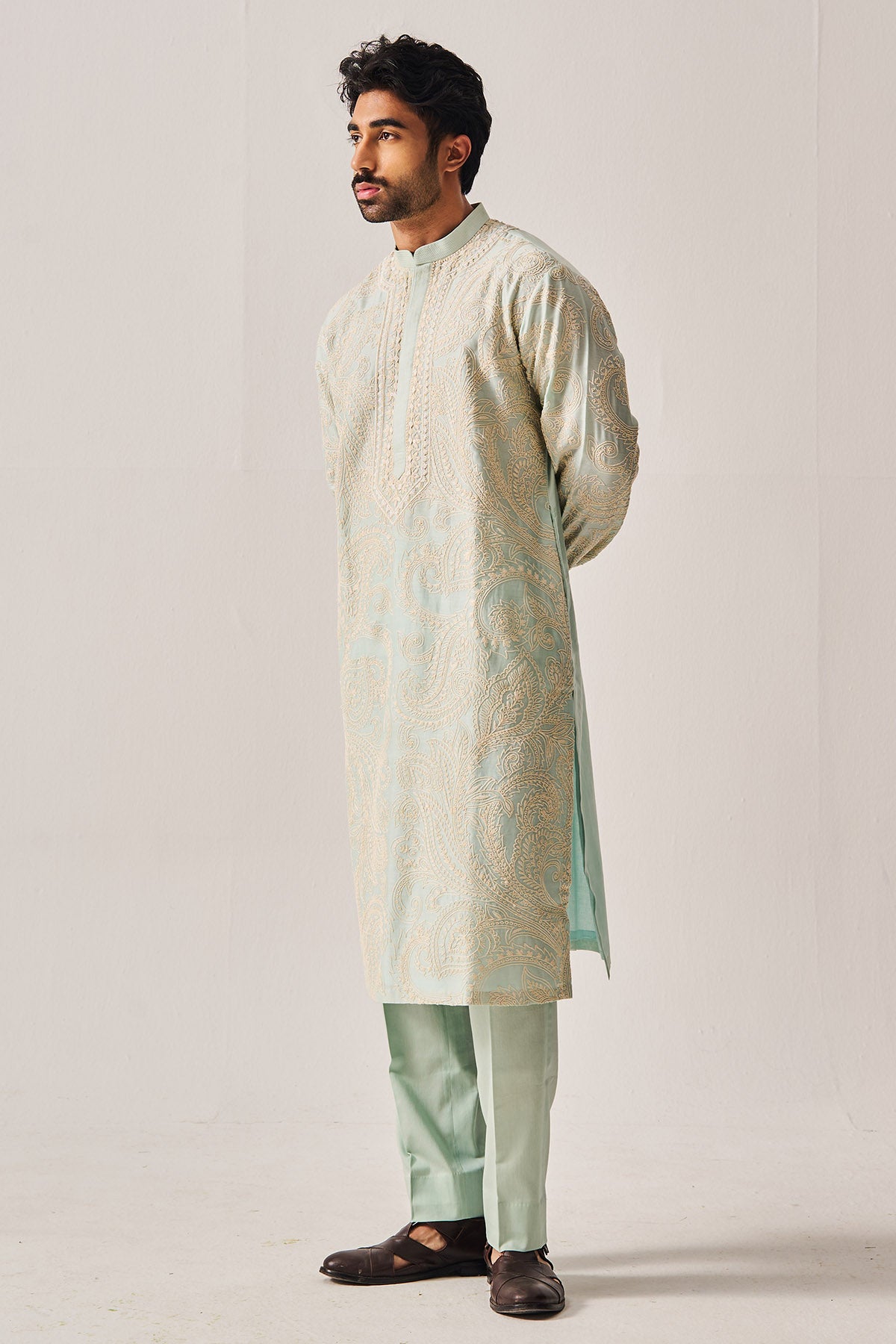 Light Aqua Sequins Kurta Set