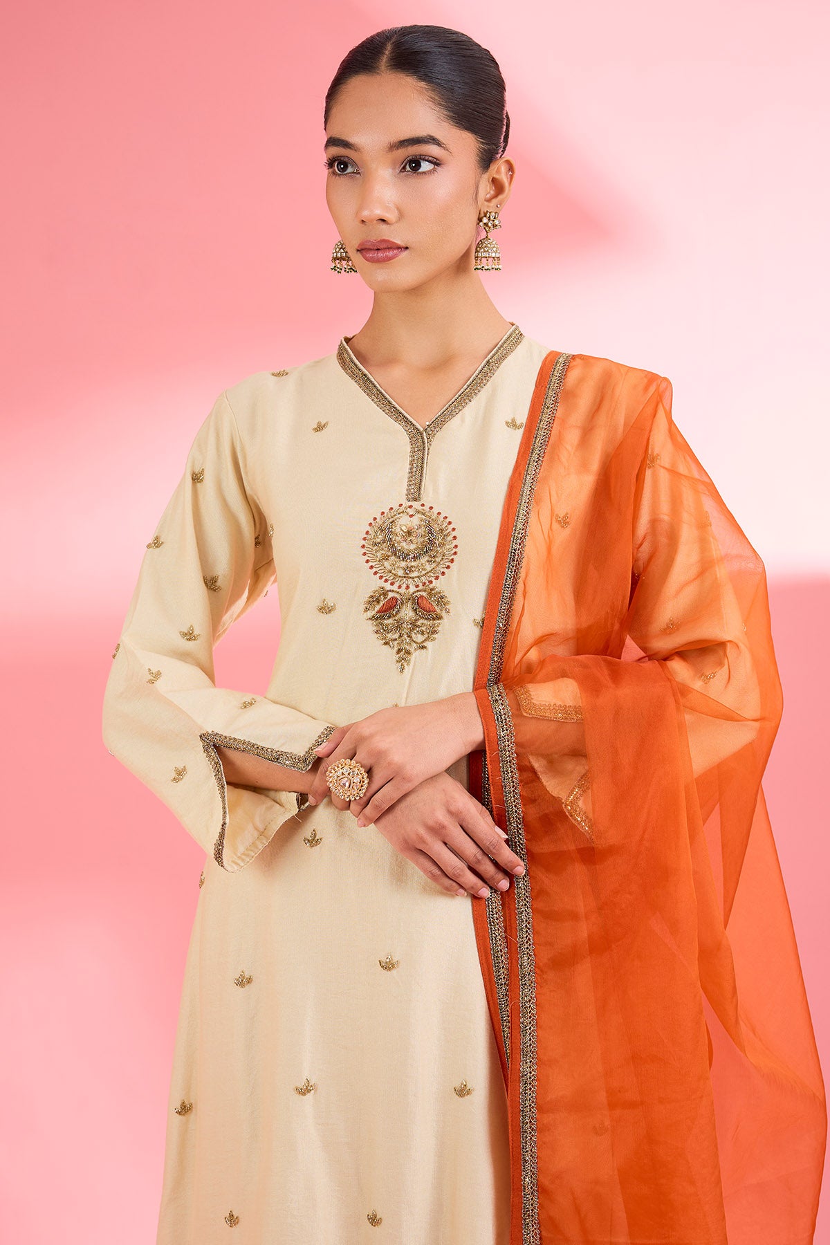 Light Beige Cutdana Kurta Set