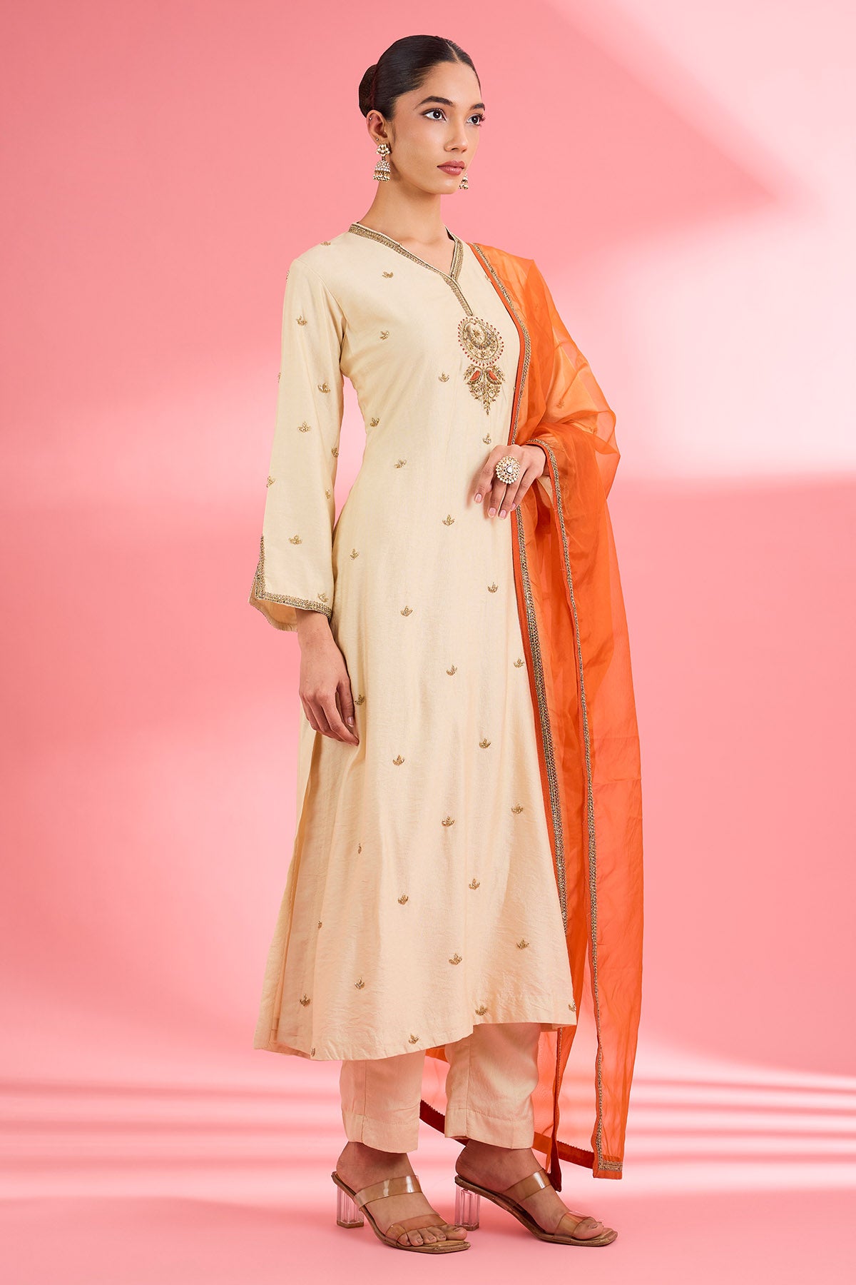 Light Beige Cutdana Kurta Set