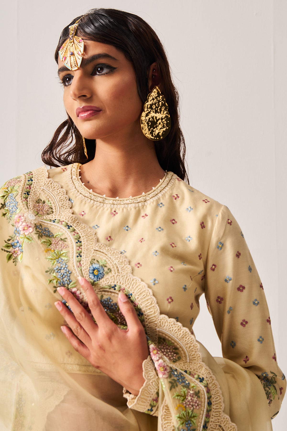 Light Beige Silk Lehenga Set