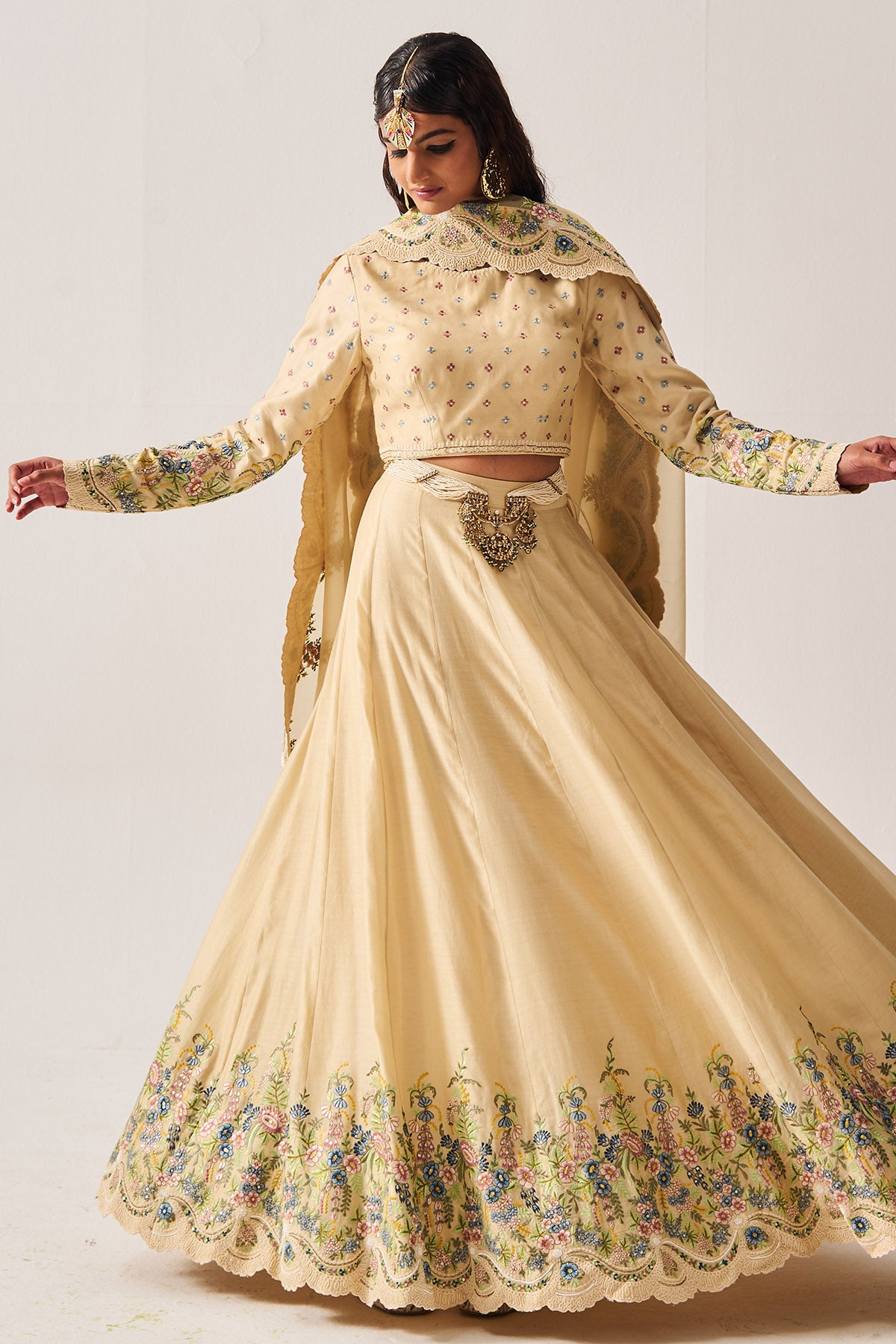 Light Beige Silk Lehenga Set