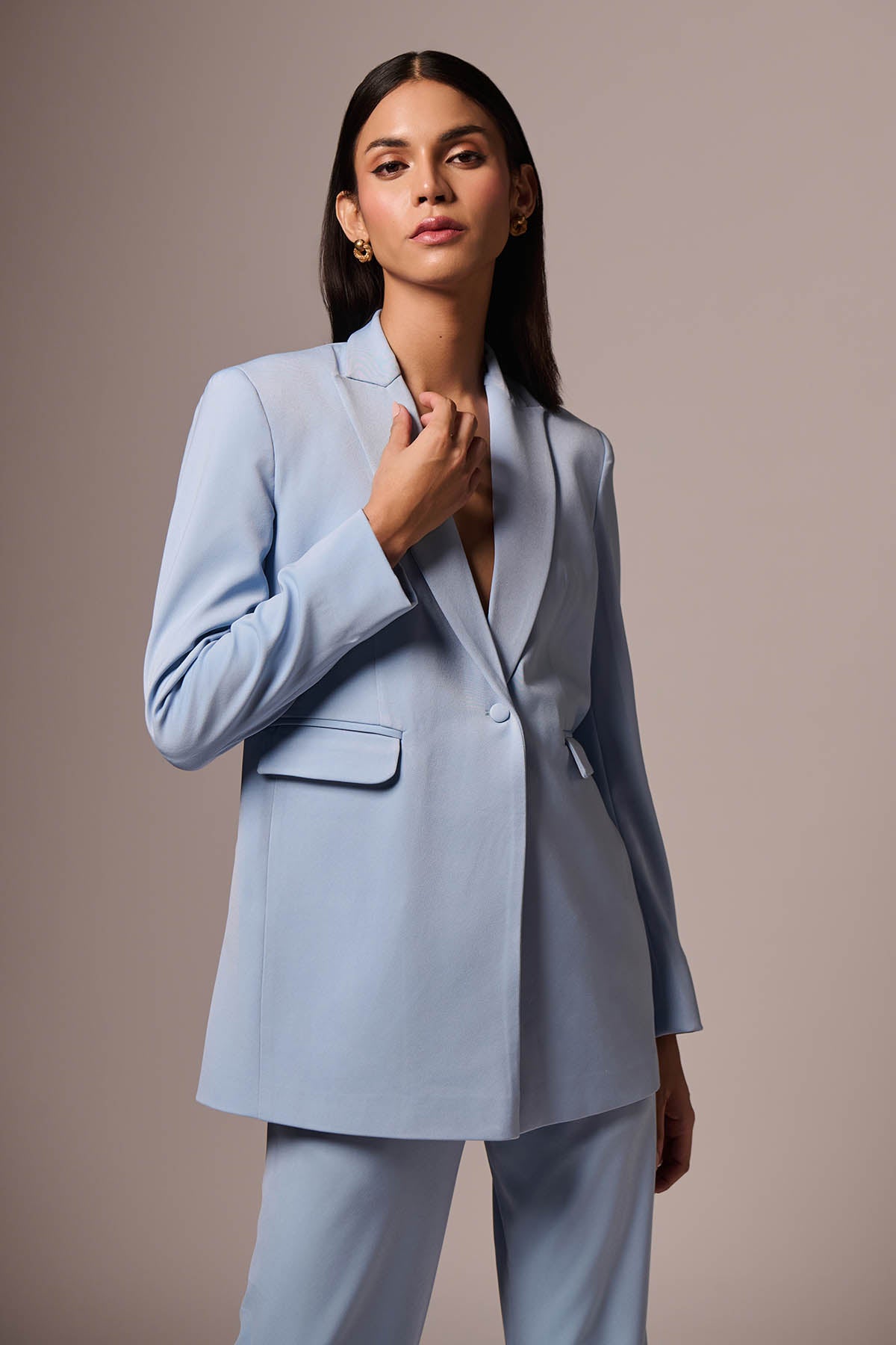 Light Blue Blazer & Flared Pants