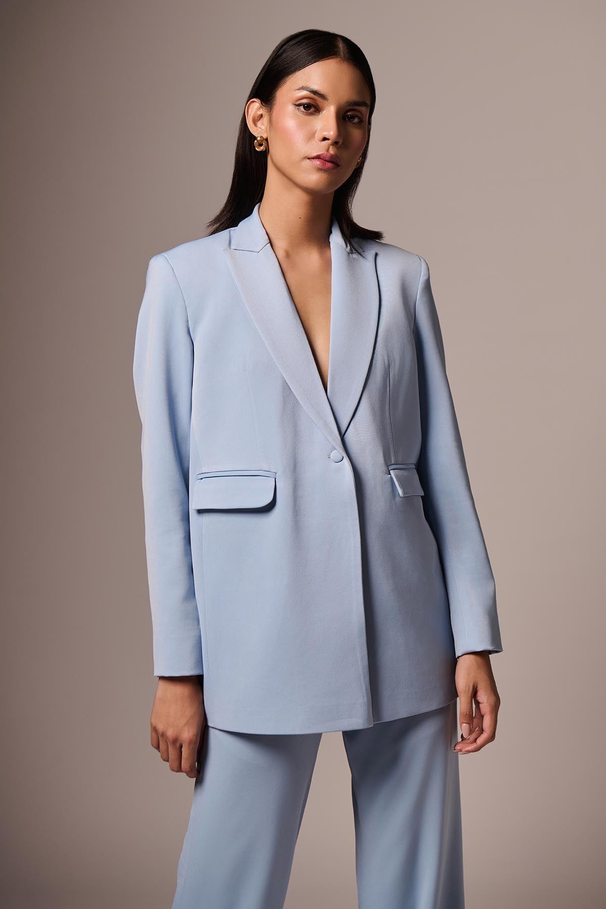 Light Blue Blazer & Flared Pants